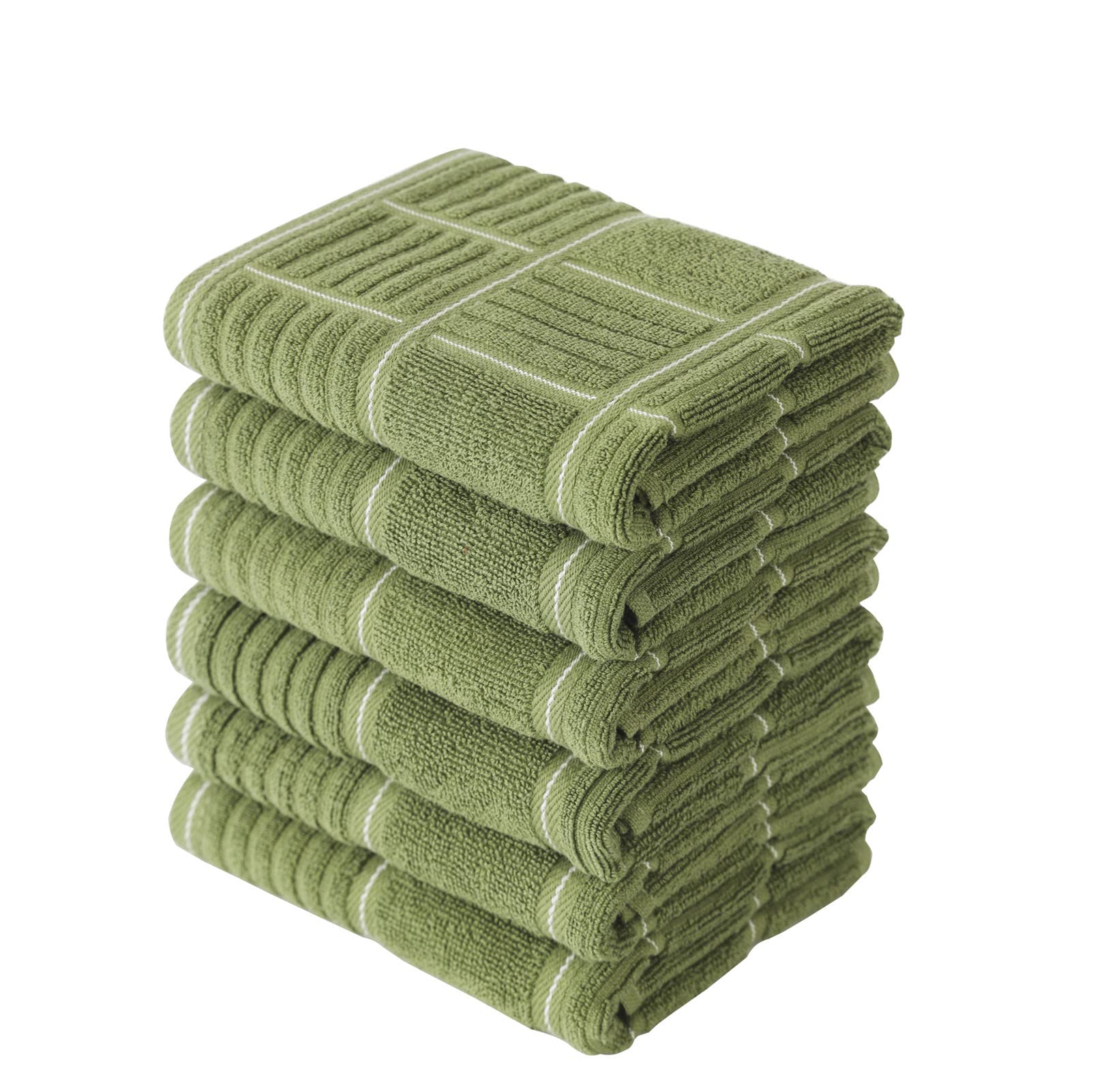 Glynniss 6-Pack Absorbent Cotton Kitchen Dish Towels | 15x26 Inches Green Tea Towels for Drying Dishes, Cleaning Countertops & Hand Drying | Premium Kitchen Hand Towels for Home & Restaurant Use