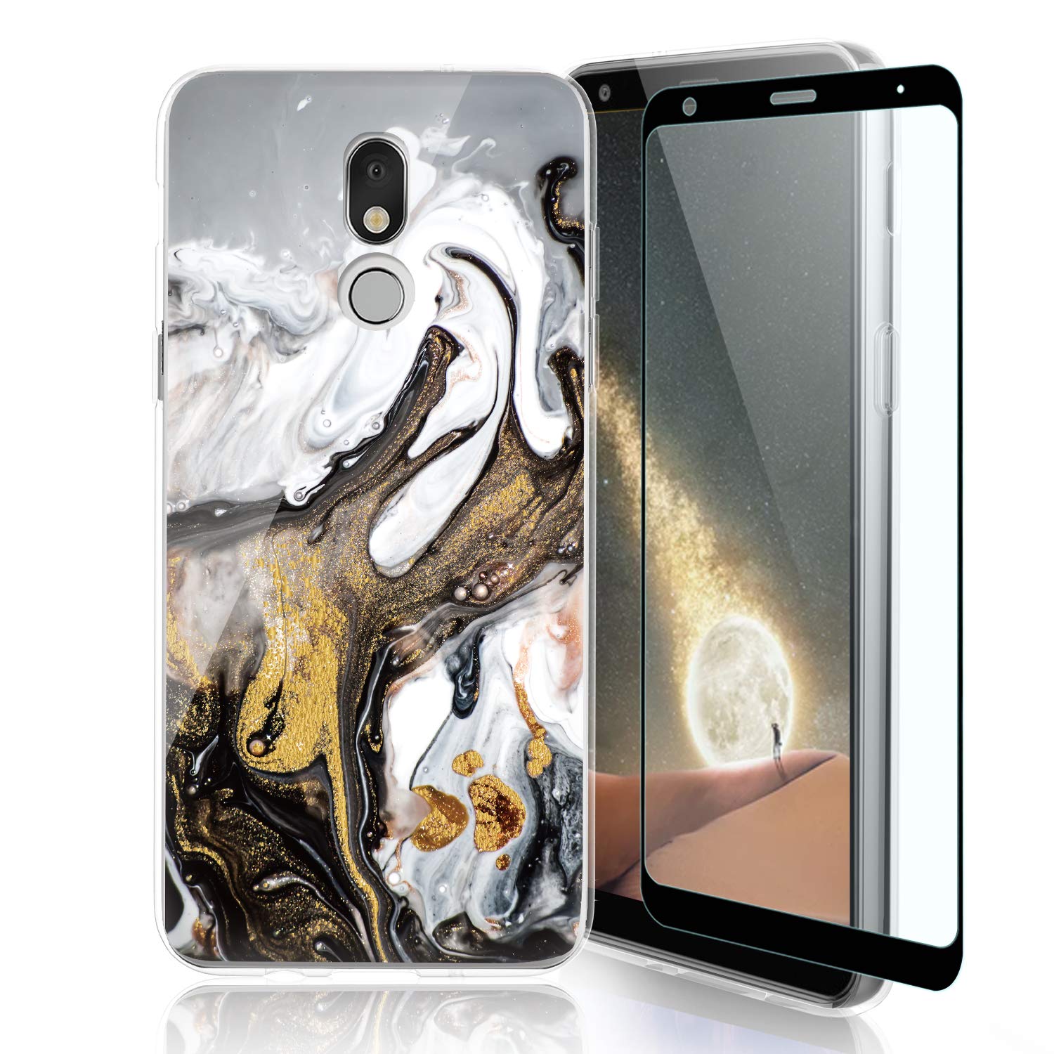 Premium Shockproof Phone Case for LG K40/K12 Plus/X4/Solo LTE/Harmony 3/Xpression Plus 2 with Tempered Glass Screen Protector - Matte Marble Design TPU Soft Cover (Colorful Options) - Perfect for Everyday Protection & Style
