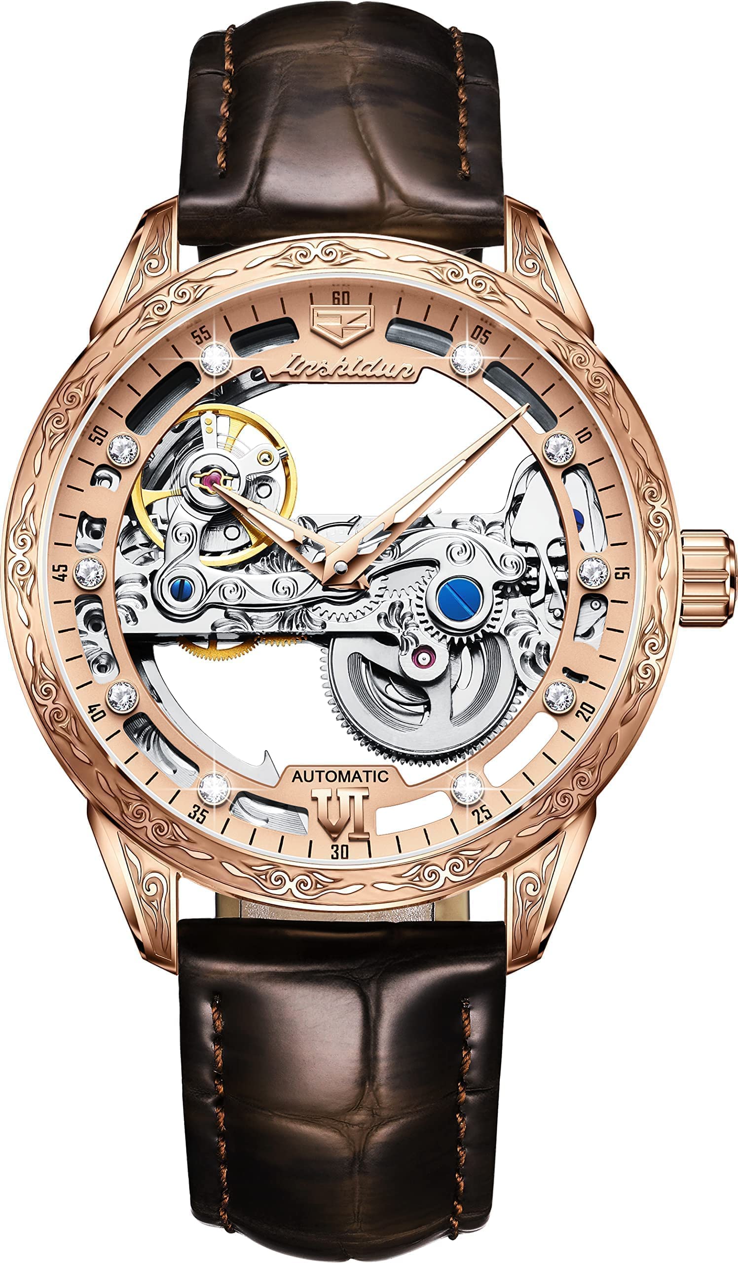 OLEVS Men's Skeleton Automatic Mechanical Watch - Self-Winding Dress Watch with Luminous Hands, Waterproof Leather Strap - Perfect for Business, Formal Events & Luxury Gifts