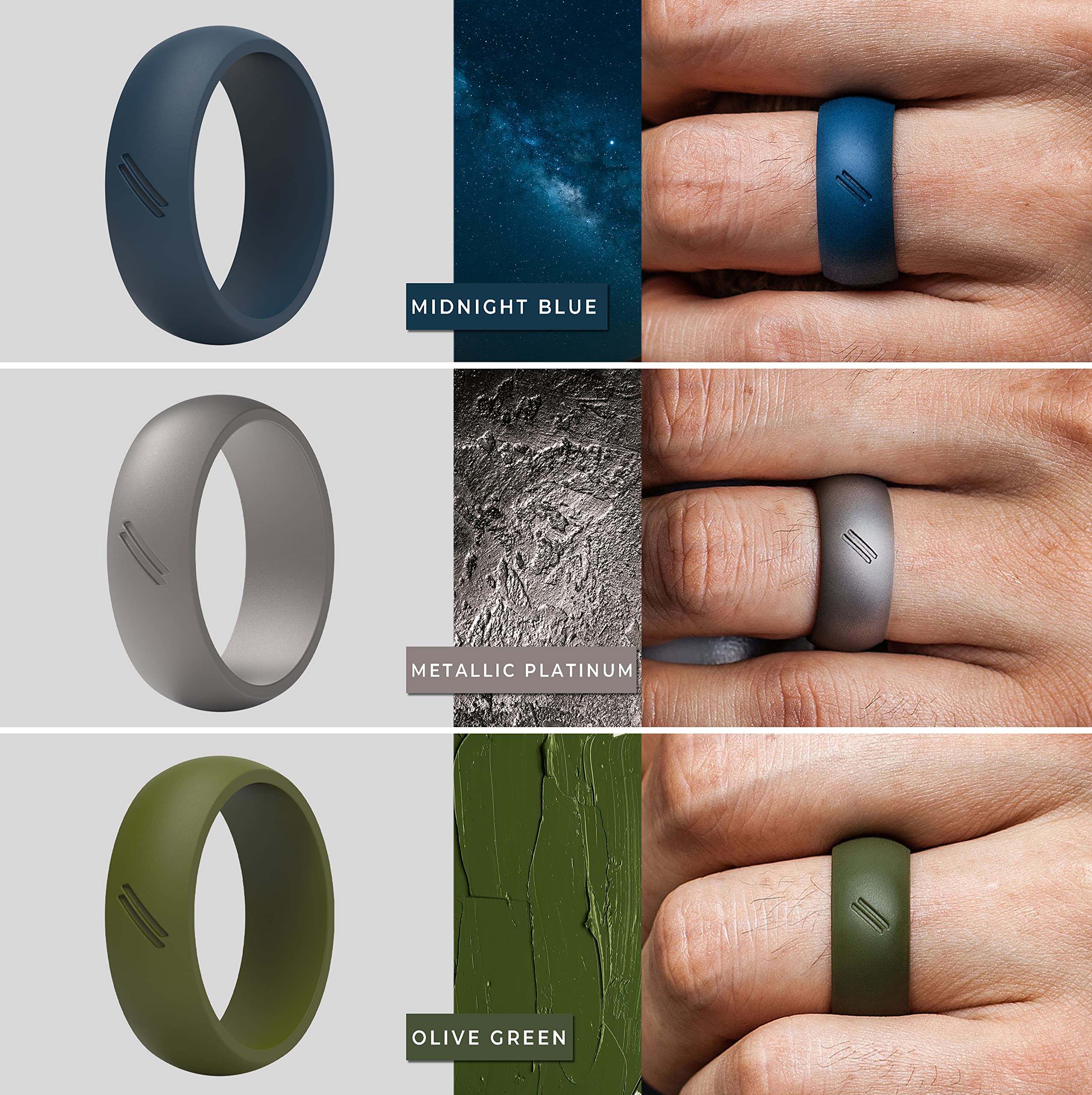 ThunderFit Silicone Wedding Rings for Men - 8 Pack Rubber Engagement Bands (8.7mm Wide, 2.5mm Thick) - Comfortable & Durable for Gym, Work, Travel & Outdoor Activities