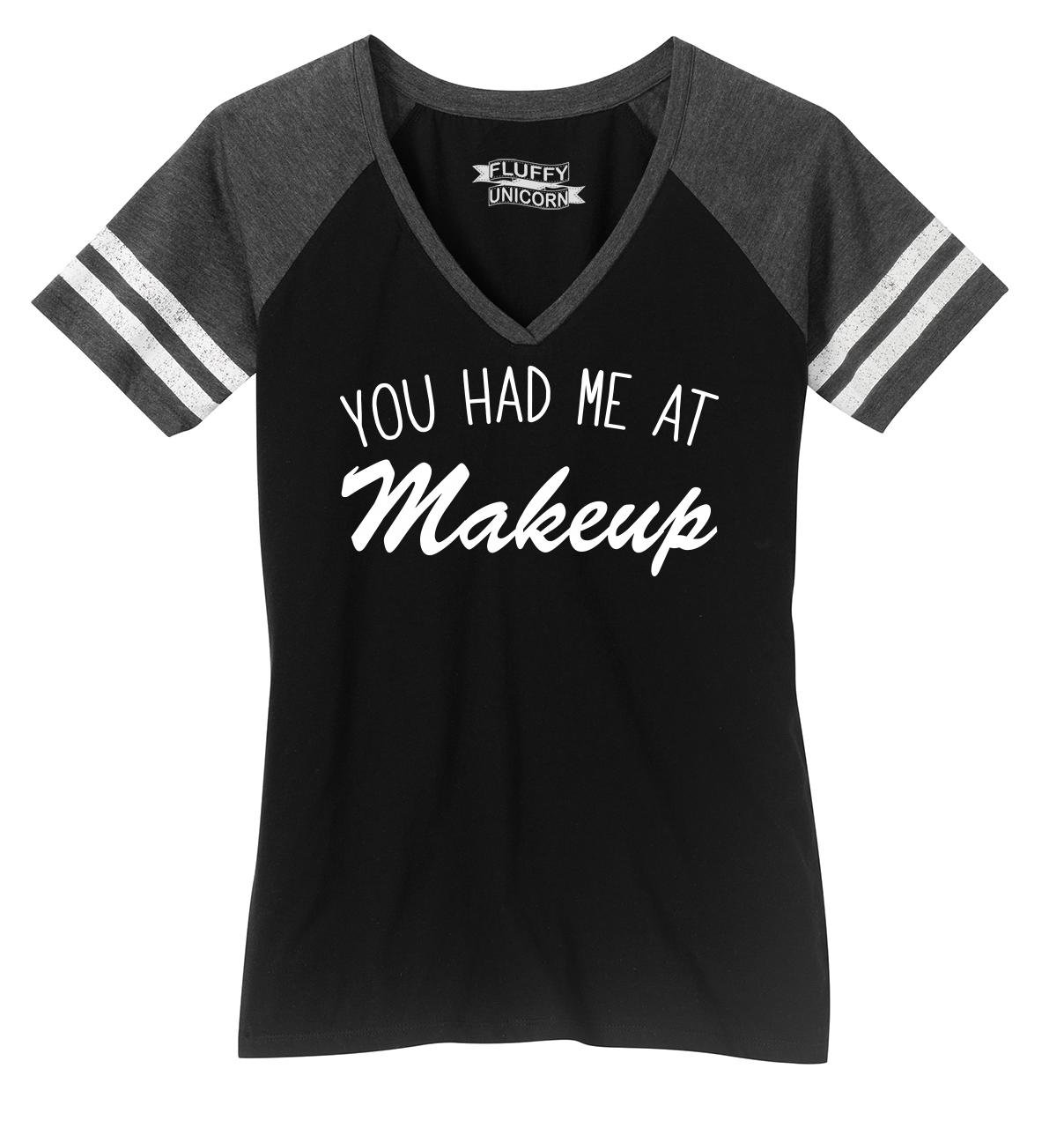 Funny Makeup Artist T-Shirt for Women - 'You Had Me at Makeup' V-Neck Graphic Tee - Perfect Gift for Cosmetologists & Beauty Lovers