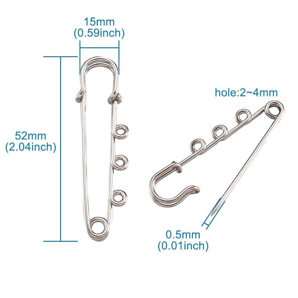 20Pcs 2 Inch Heavy Duty Platinum Iron Safety Pins with 3 Loops - Decorative Metal Kilt Pins for Brooch Making, Clothing, Blankets & Knitted Fabric - DIY Crafts, Costume Accessories & Home Decor