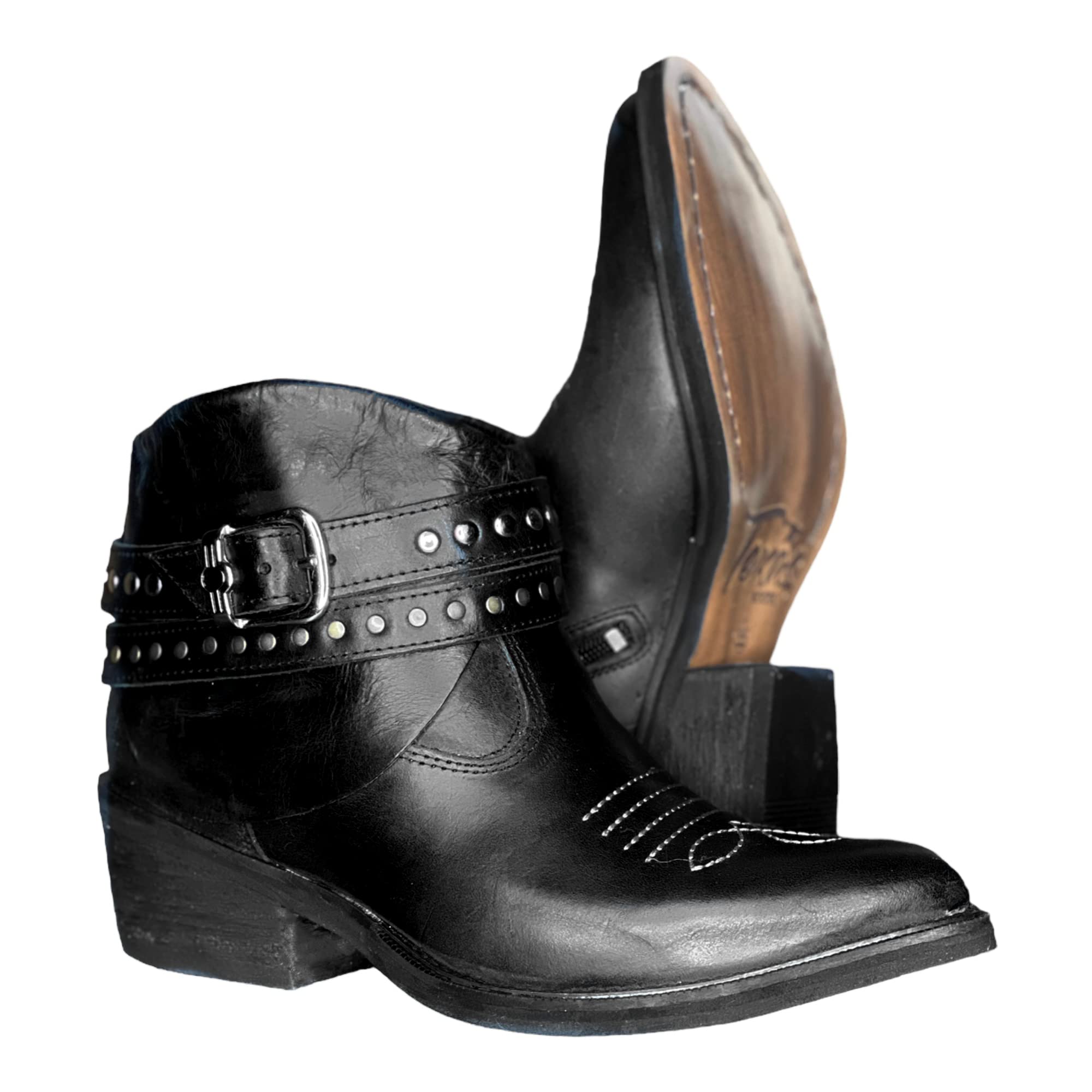 QUEEN USA TEXAS Women's Western Genuine Leather Cowgirl Boots with Buckle Detail - Ankle Booties for Country Dancing, Rodeo & Casual Wear