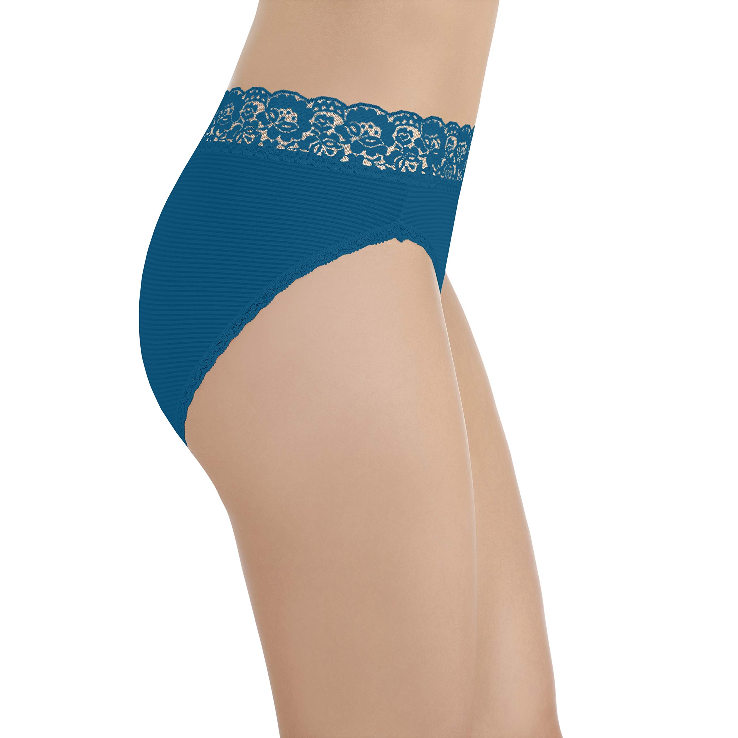 Vanity Fair Women's Flattering Lace High Cut Panties 13280 - Comfortable Underwear for Everyday Wear, Celestial Blue Stripe, Large/7 - Perfect for Work, Date Night & Special Occasions