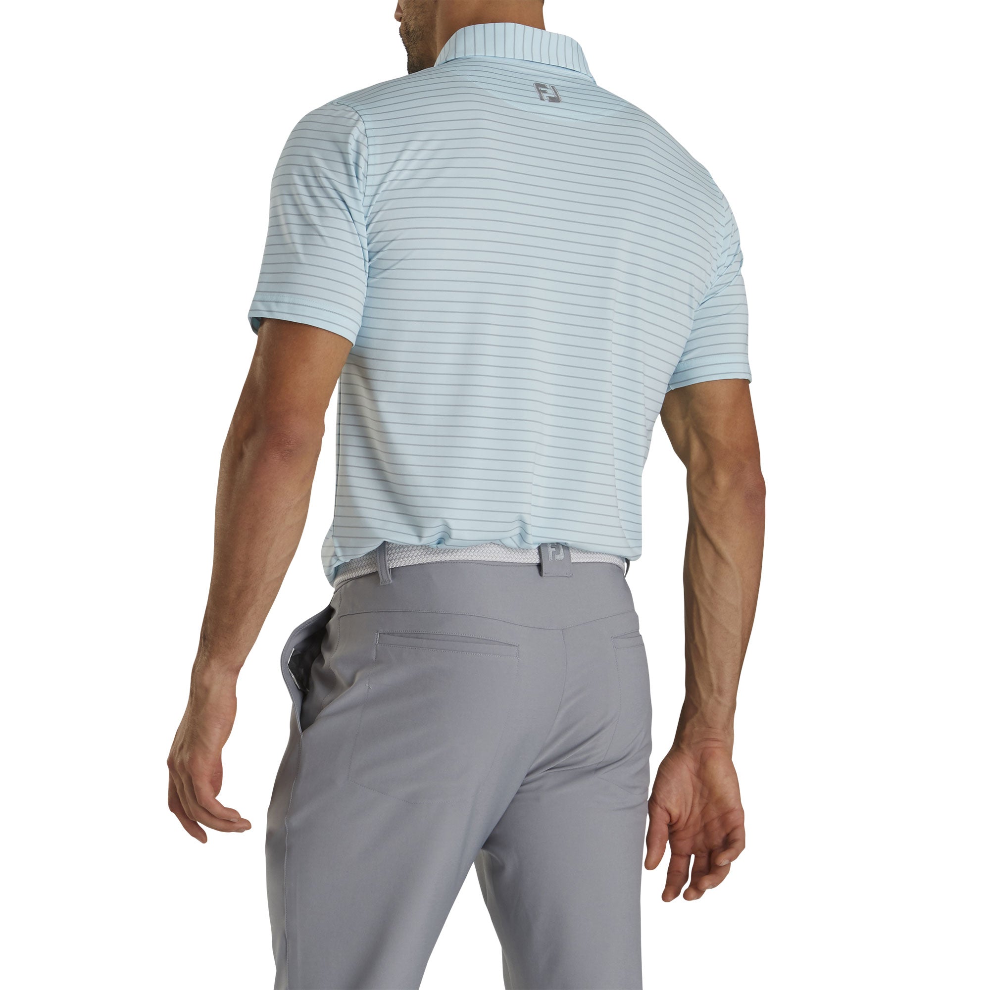 FootJoy Men's Athletic Fit Lisle Classic Stripe Golf Polo Shirt - Ice Blue Color, Moisture-Wicking & Breathable Fabric for Comfort on the Golf Course | Perfect for Summer Golf Tournaments & Casual Wear