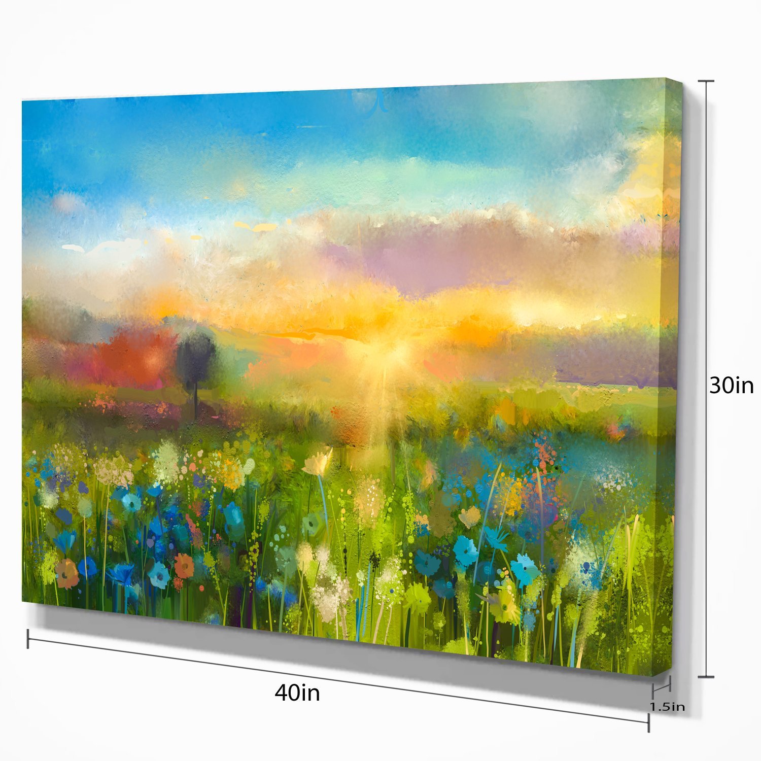 Sunset Meadow Landscape Contemporary Canvas Art Print - Stunning Nature Wall Decor for Living Room, Bedroom & Office