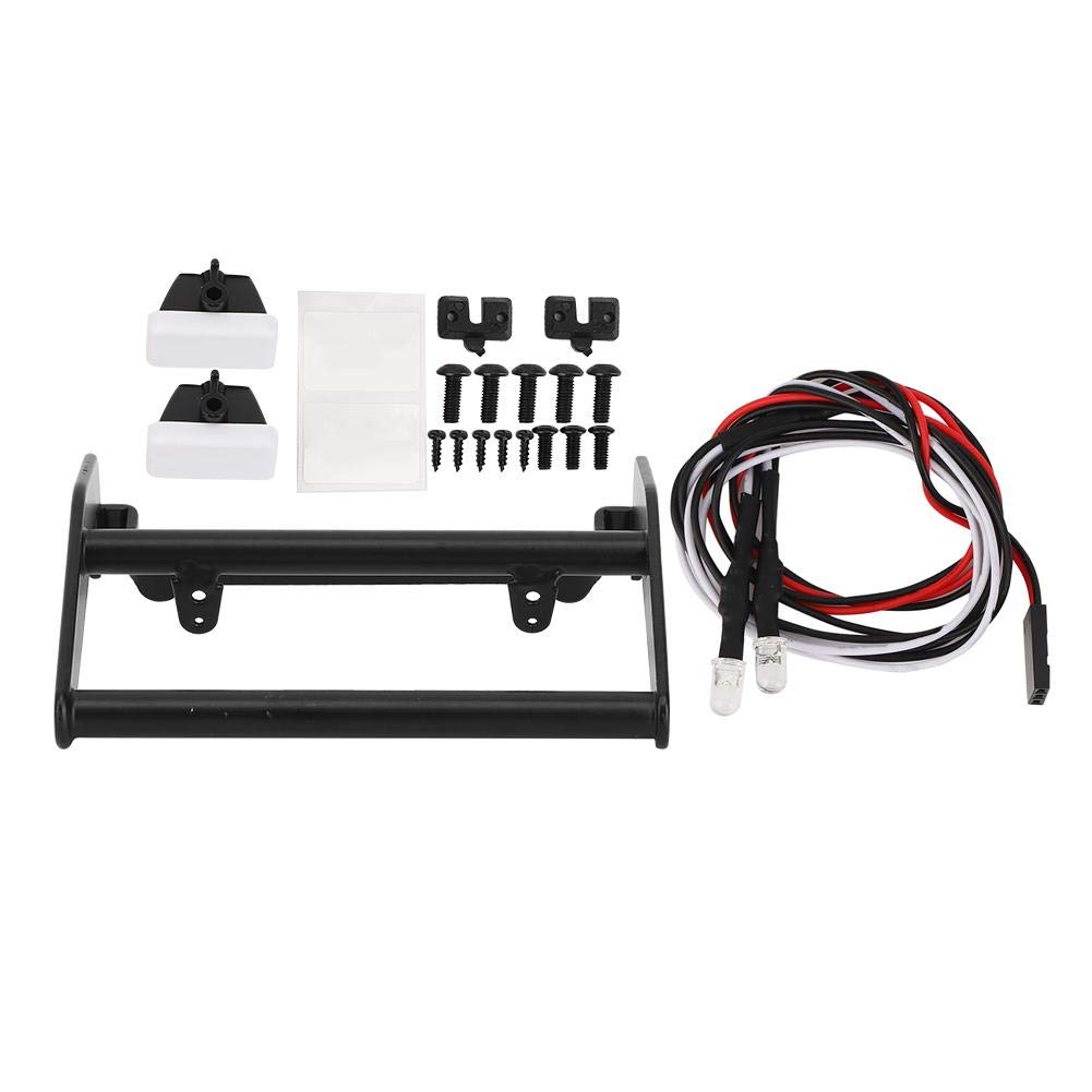 Tbest 1/10 Scale RC Car Front Bumper Bull Bar with LED Headlights - Heavy Duty Metal Anti-Collision Bumper for Off-Road RC Trucks & Crawlers (Black) - Perfect for Trail Riding, Rock Crawling & RC Car Upgrades