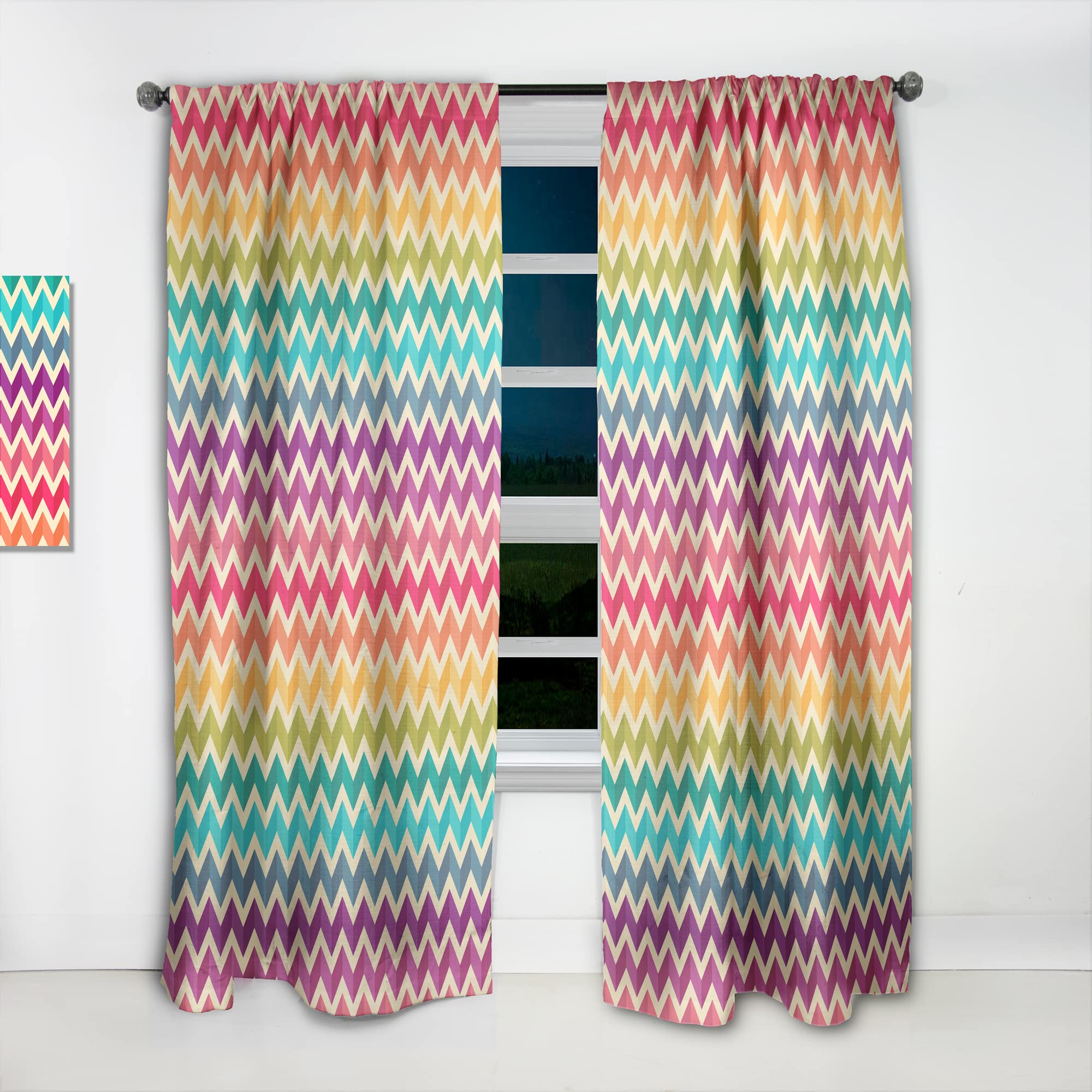 DesignQ Geometric Zigzag Pattern Thermal Insulated Curtains - Single Panel 52x90 - Perfect for Bedroom & Living Room Blackout Drapes