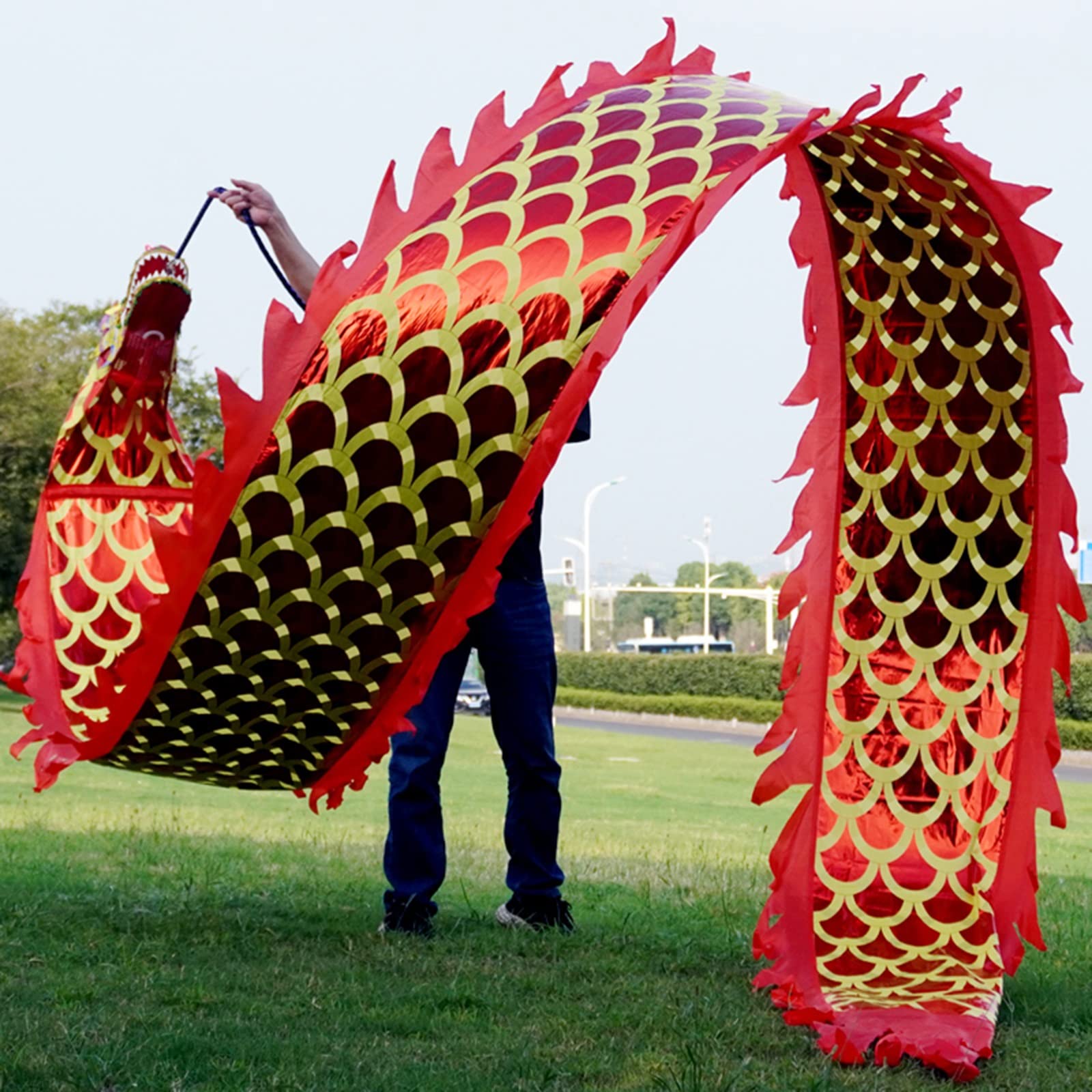 Chinese New Year Fitness Dragon Dance Ribbon Streamer - 10m/33ft Long Colorful Throw Streamer for Outdoor Exercise, Backyard Play, Park & Lawn Activities - Perfect Gift for Parents & Kids