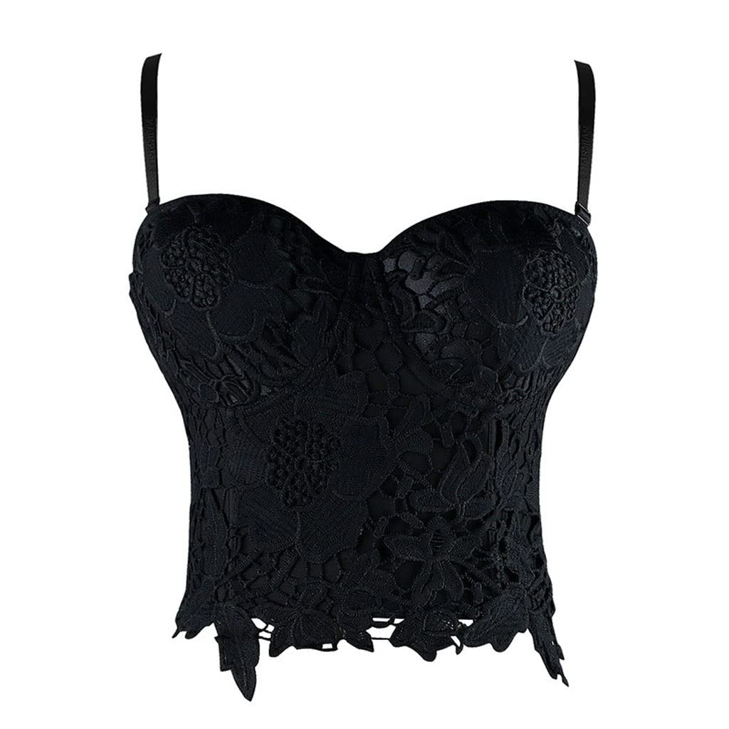 Steampunk Corset for Women - Sexy Push Up Bustier Top with Gothic Black Floral White Lace | Plus Size X-Large | Perfect for Cosplay, Burlesque & Gothic Fashion Outfits