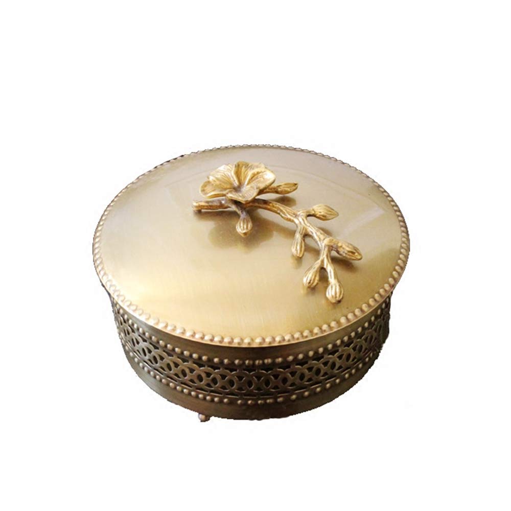 Vintage Pure Copper Jewelry Box - Plum & Round Shape, Hollow Metal Design for Jewelry Storage & Home Decor | Perfect for Gift Giving, Displaying Rings & Necklaces, and Enhancing Vanity Table Décor