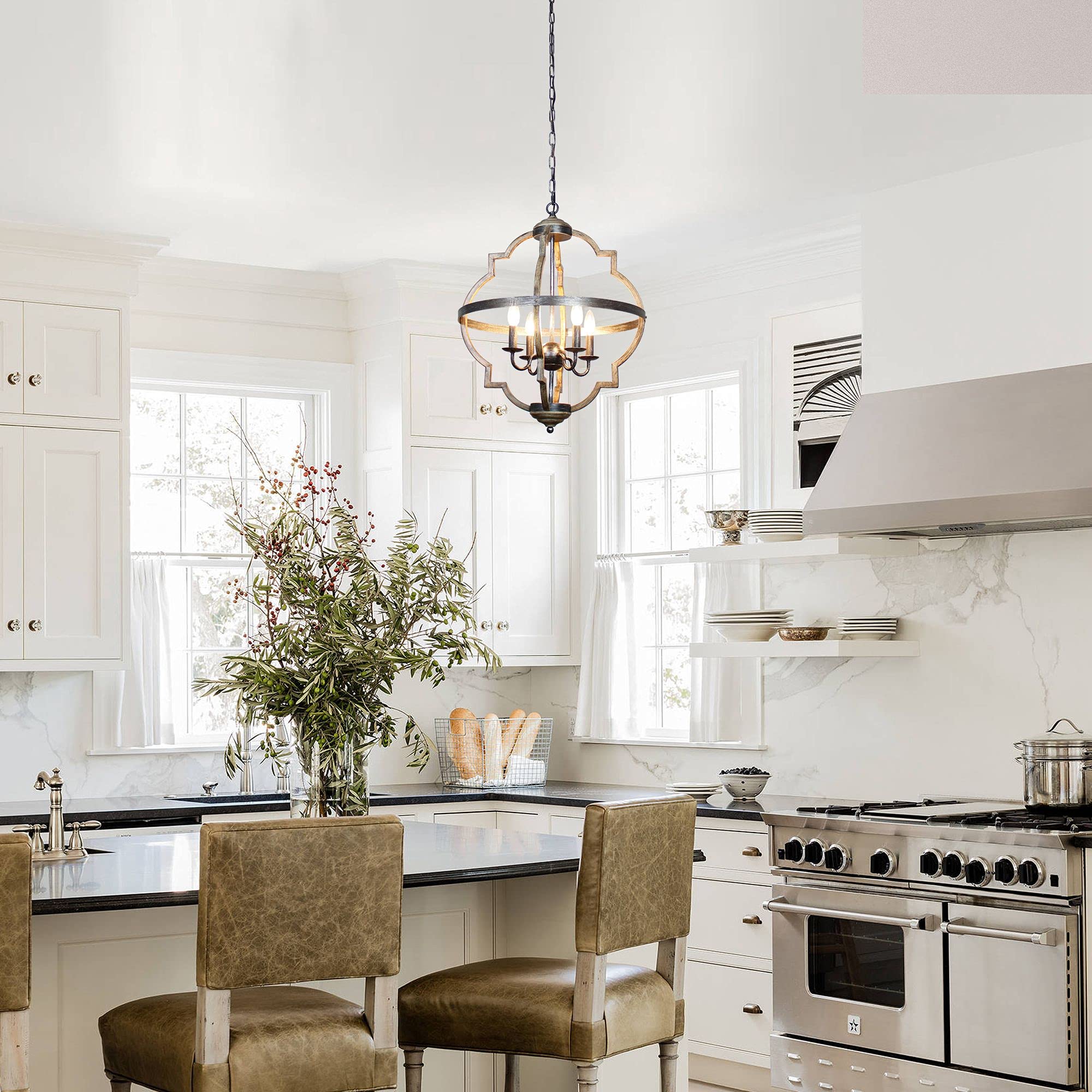 Rustic Farmhouse Chandelier Ceiling Light Fixture - 4-Light Industrial Pendant Lighting, 21 Inch, E26 Socket (Bulb Not Included) - Perfect for Dining Room, Kitchen Island, or Entryway Decor