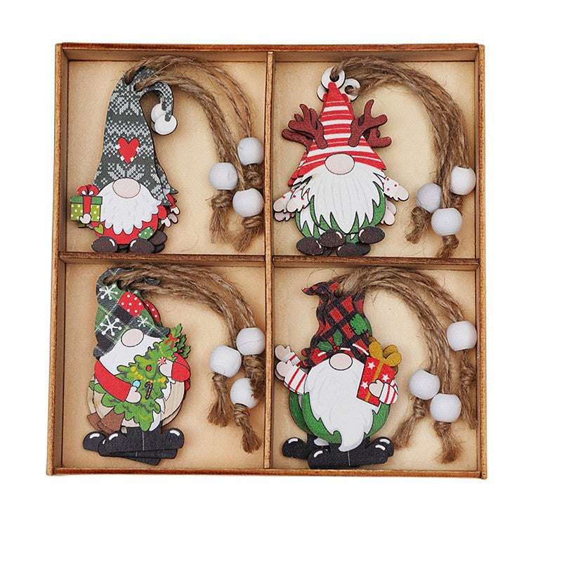 2 Set Christmas Gnome Ornaments - 12 Piece Festive Wooden Tree Decorations for Holiday Home & Xmas Party Decor