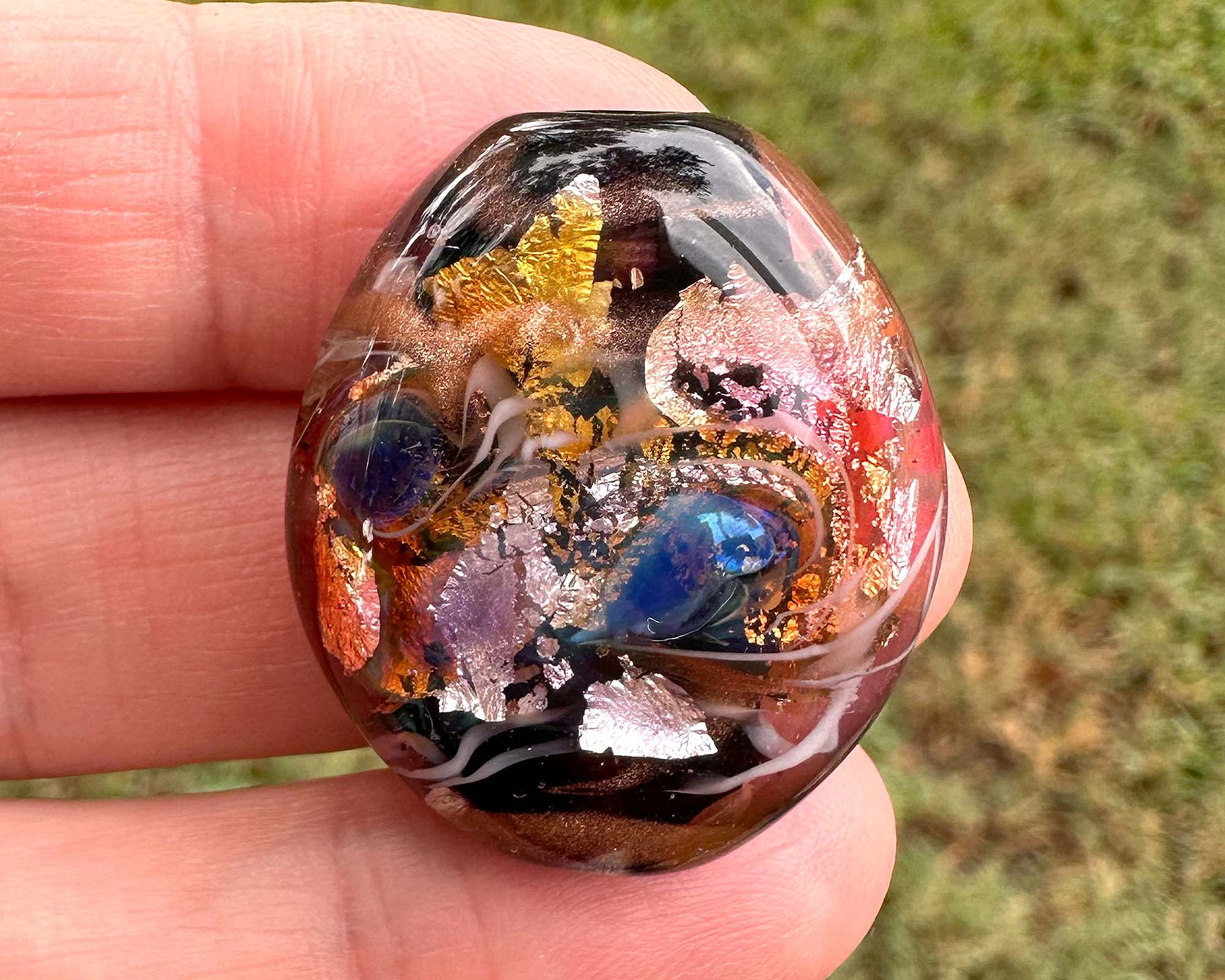 Blue Metals Shimmer Lampwork Glass Focal Bead for Jewelry Making - Handmade SRA Art Bead for Necklaces, Bracelets & DIY Craft Projects - Perfect for Beaders and Jewelry Designers