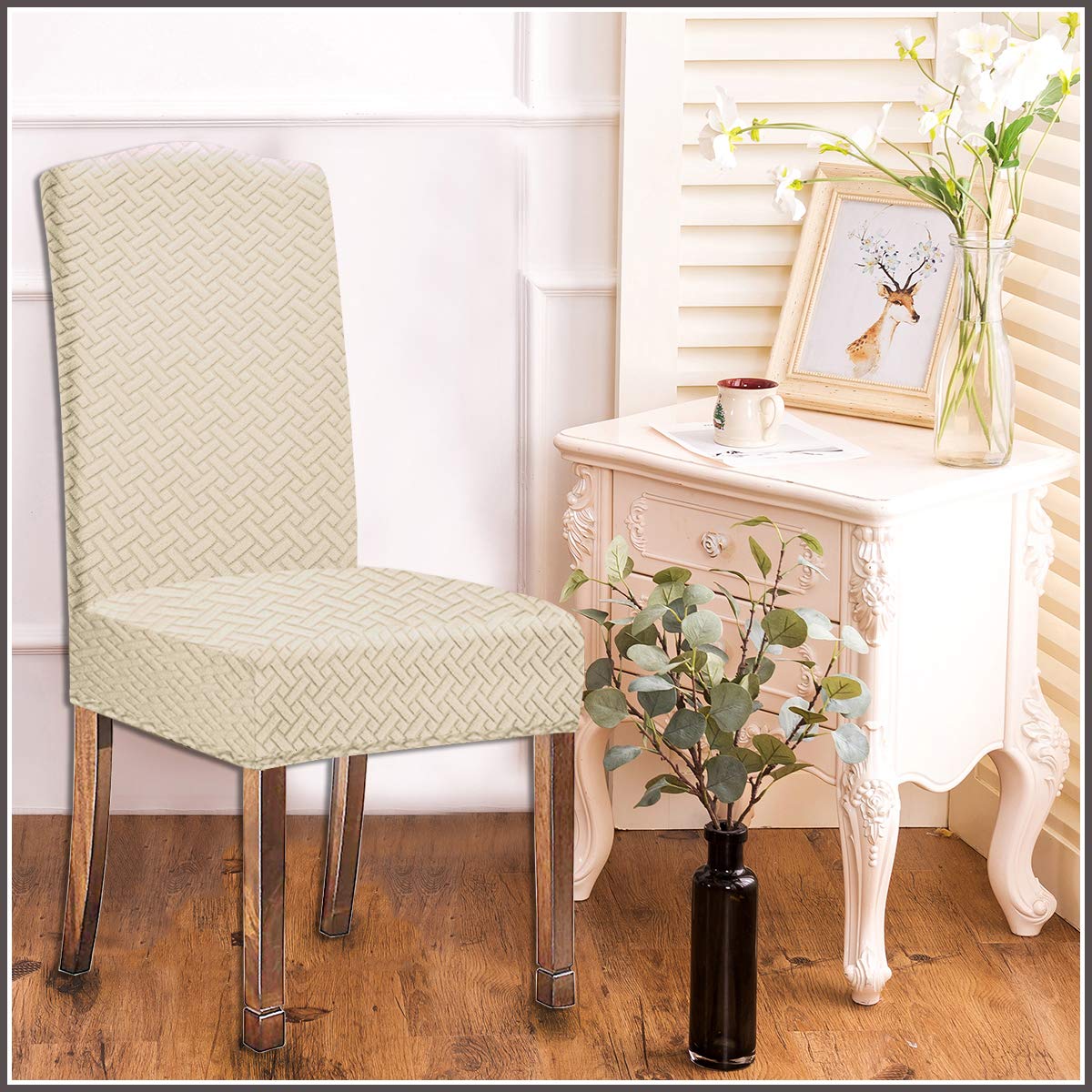 Stretch Washable Waterproof Dining Chair Covers - High Back Removable Slipcovers for Kitchen, Living Room & Home Decor (Cream White, Set of 2) | Spill Protection & Elegant Seating Solution for Parties & Daily Use