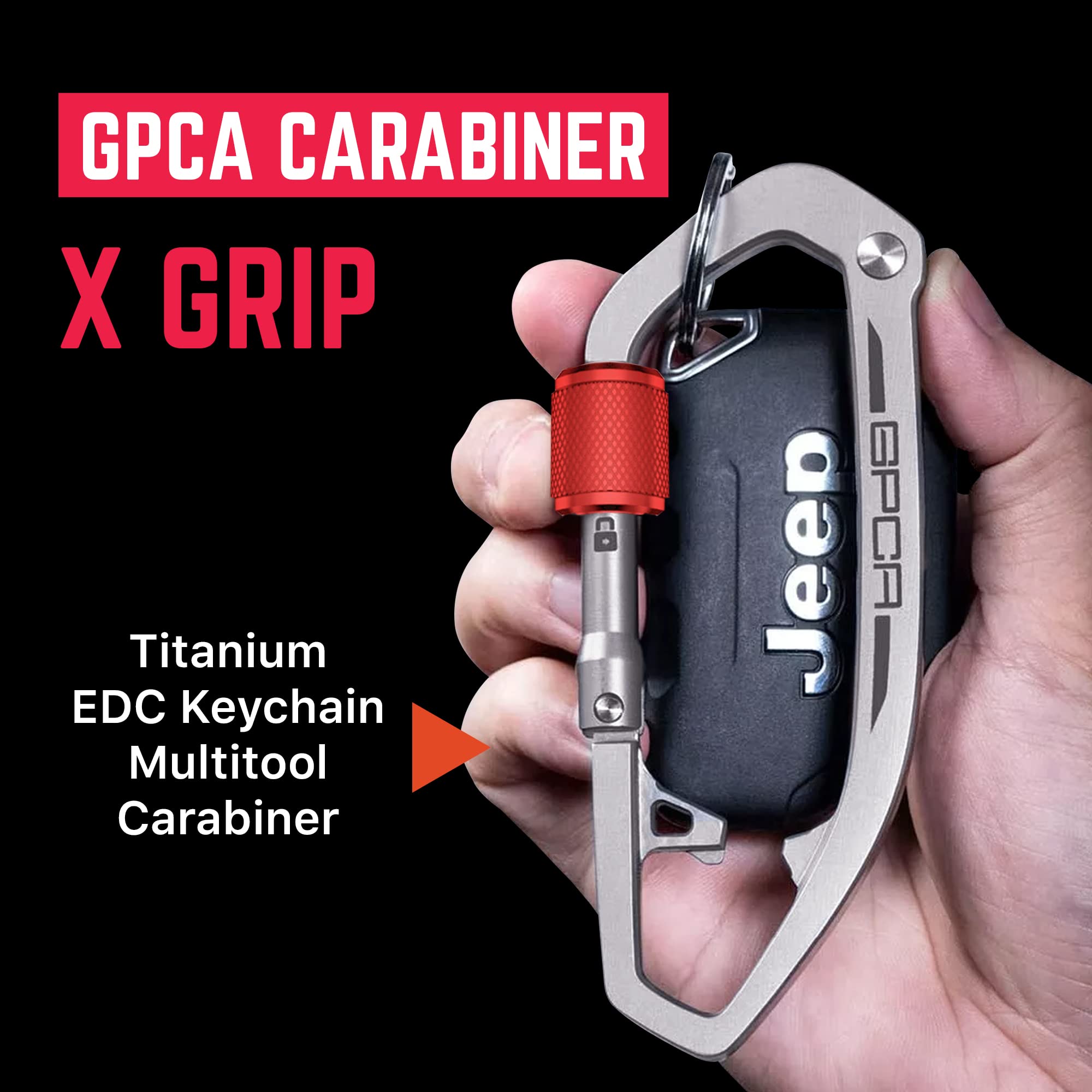 GPCA Heavy Duty Carabiner Keychain Clip - Key Organizer & Multi-Tool with Bottle Opener - Perfect for Keys, EDC Gear, Outdoor Adventures, and Everyday Carry (Black)