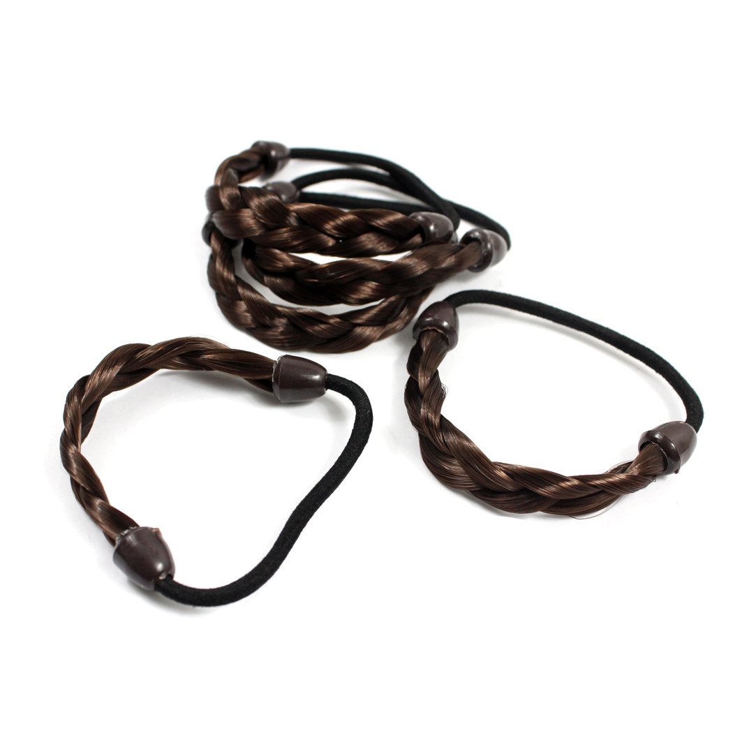 5PCS Korean Style Rope Wig Hair Bands - Braided Elastic Hair Ties with Flower Decorations for Women (Brown) - Perfect for Daily Wear, Parties, and Special Occasions