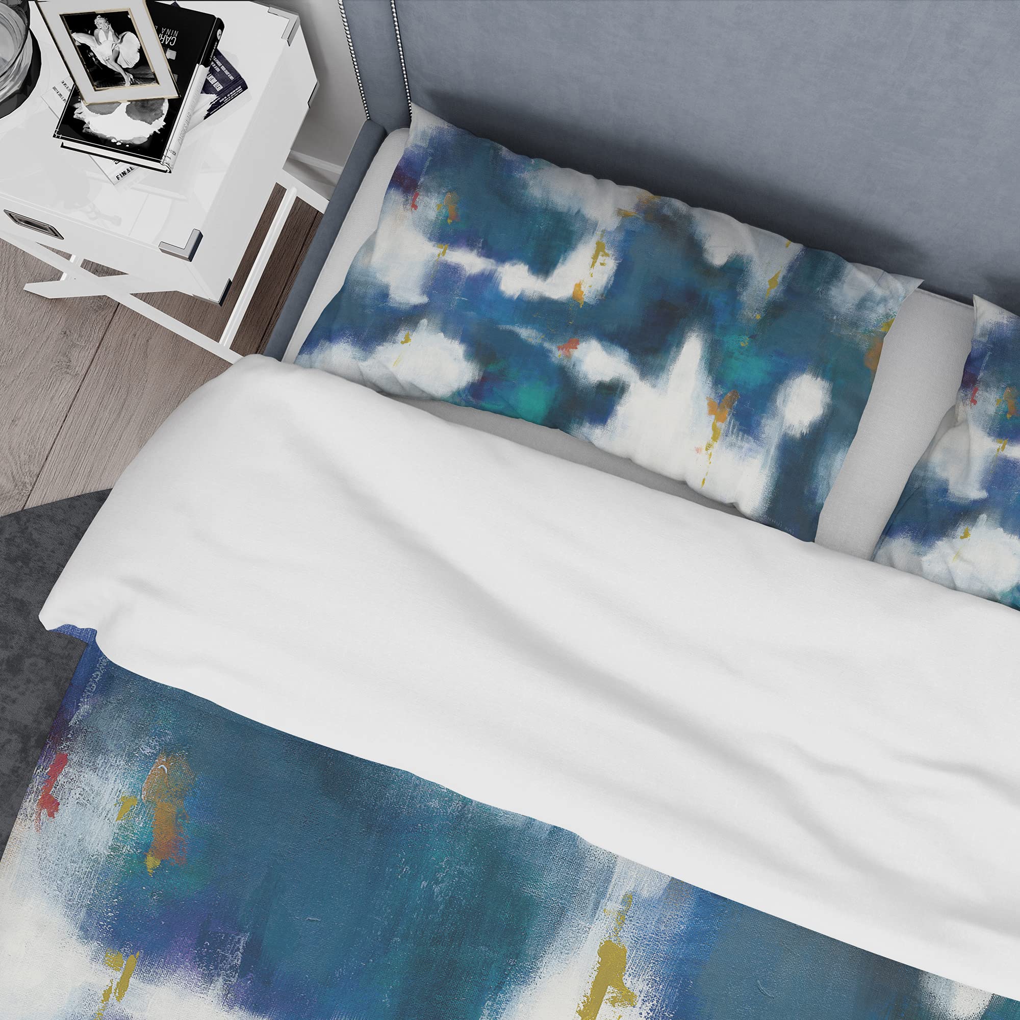 Blue Glam Duvet Cover Set King - Modern Abstract Bedding for All Seasons