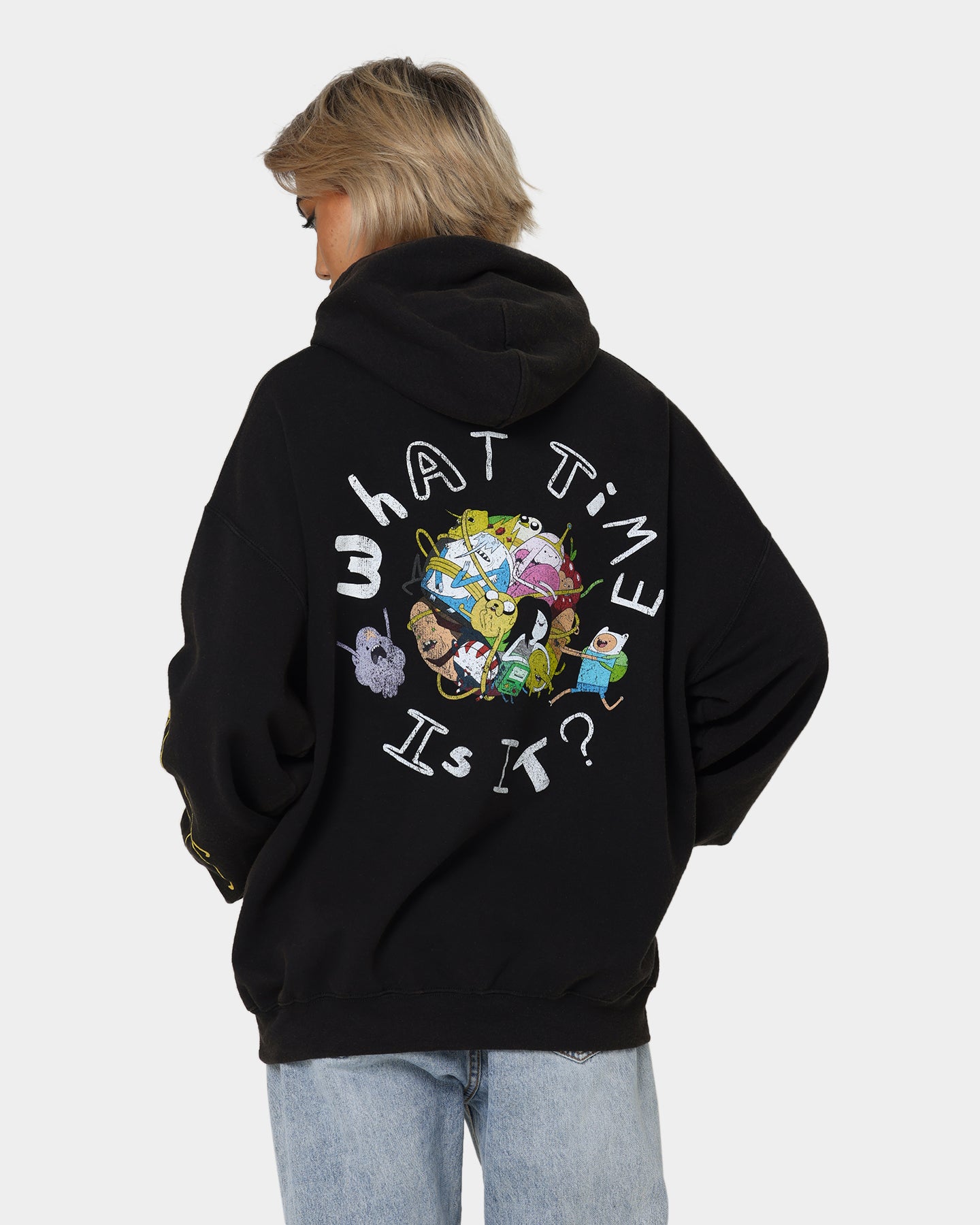 Adventure Time What Time Is It Vintage Hoodie - Black Wash Retro Pullover for Men & Women | Perfect for Casual Wear, Cosplay & Fan Gifts