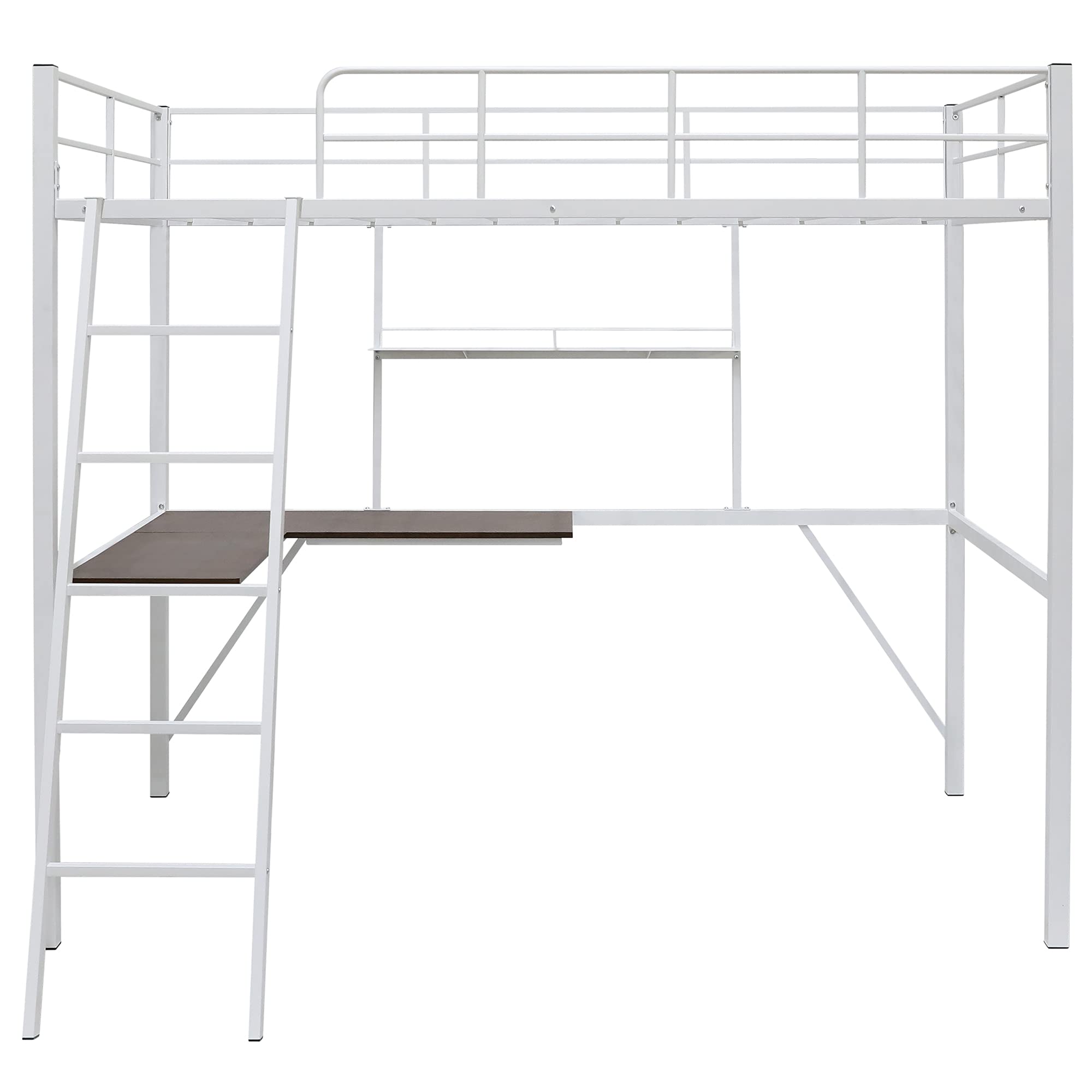 Twin Metal Loft Bed with Desk & Shelves - Heavy Duty Steel Loft Bed Frame for Kids, Teens & Adults | Includes 2 Ladders & Safety Guard Rails | Space-Saving Modern Design for Small Rooms, Dorms & Apartments (White)