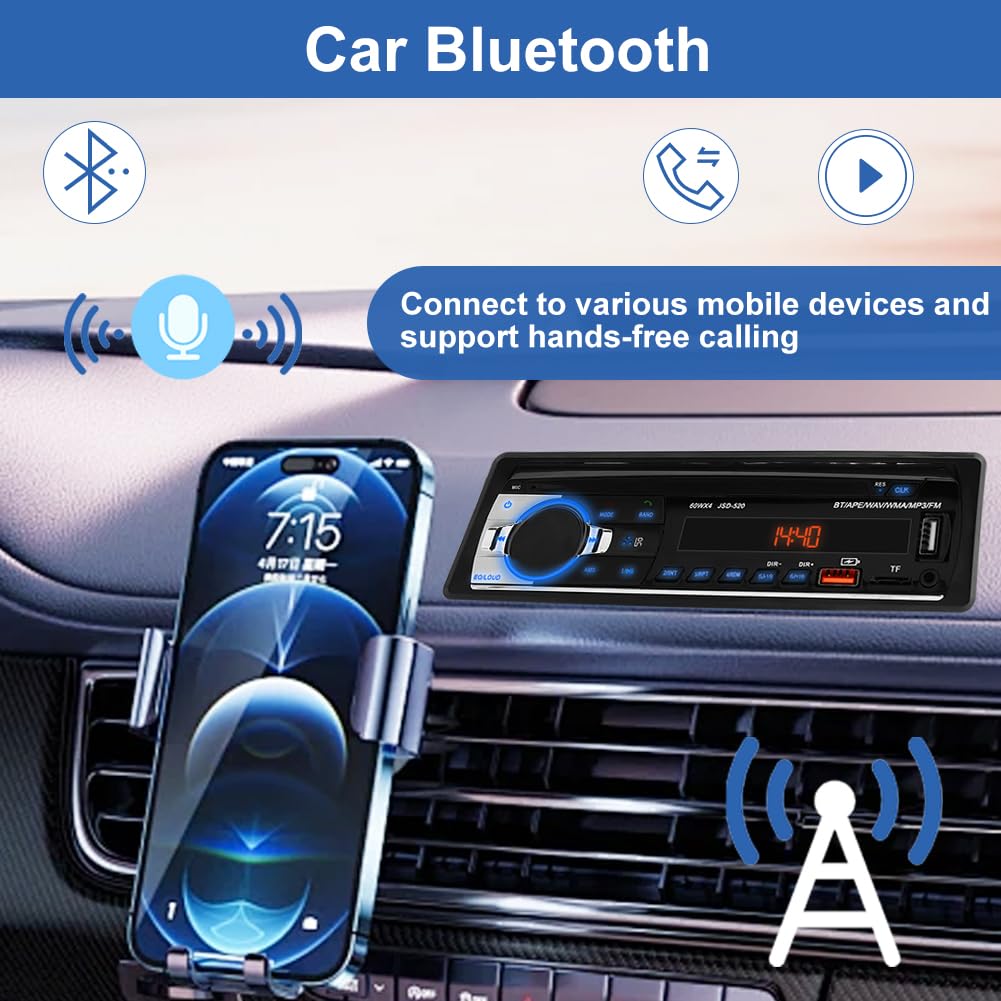 Bluetooth Single Din Car Stereo Receiver with Hands-Free Calling & App Control | AM/FM Radio, Dual USB, SD, AUX Input | No CD Player | Perfect for Commuting, Road Trips & Upgrading Older Vehicles