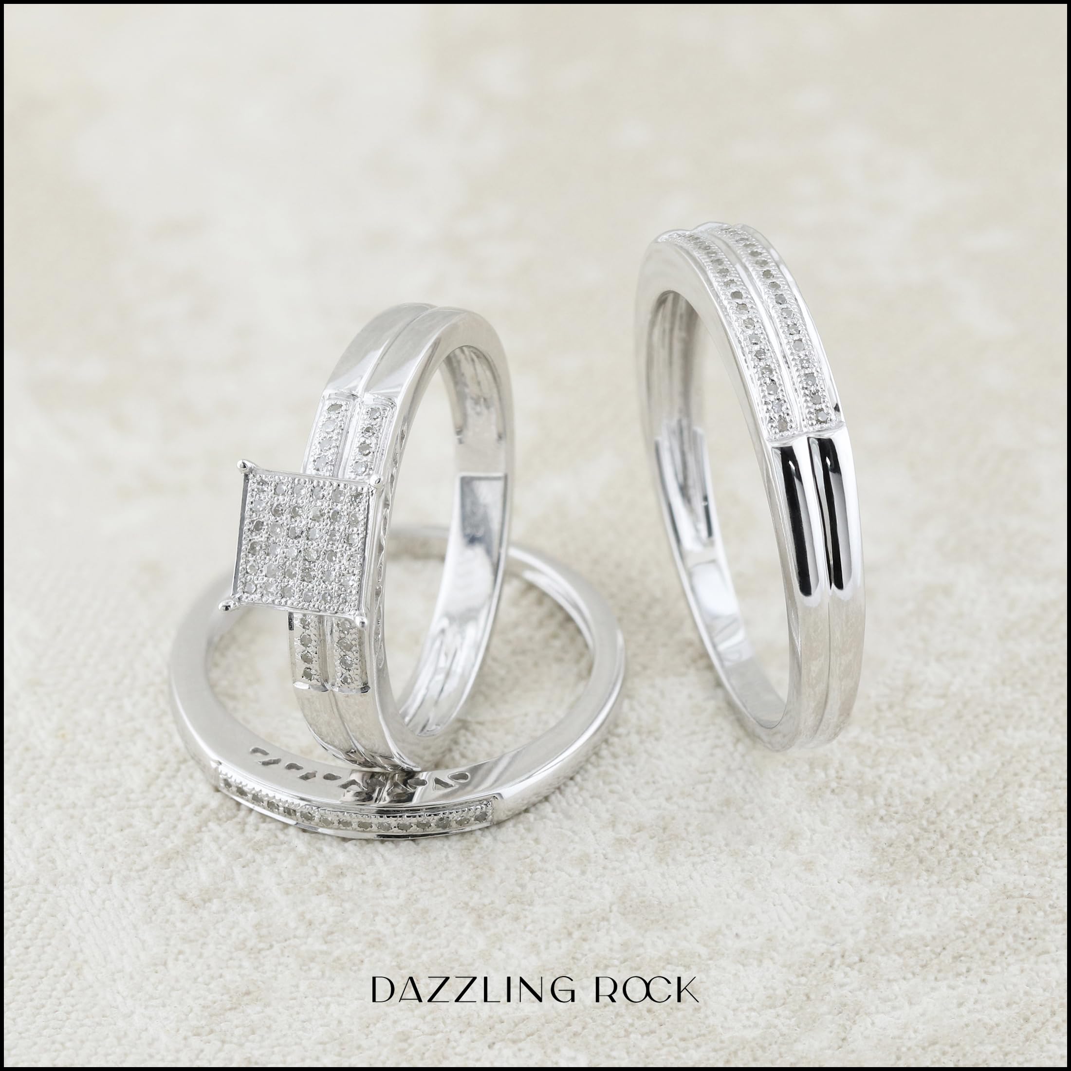 Dazzlingrock 0.27ct Round White Diamond Trio Ring Set in 925 Sterling Silver - Elegant Wedding, Engagement & Anniversary Jewelry Gift for Women