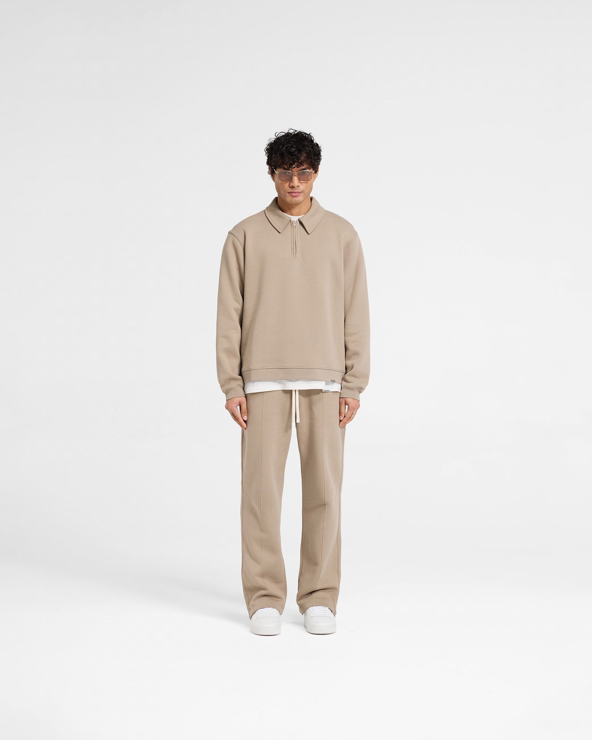 Initial Boxy Quarter Zip Sweatshirt for Women | Casual Pullover Fleece Top | Dune Color | Perfect for Layering, Outdoor Activities & Everyday Wear