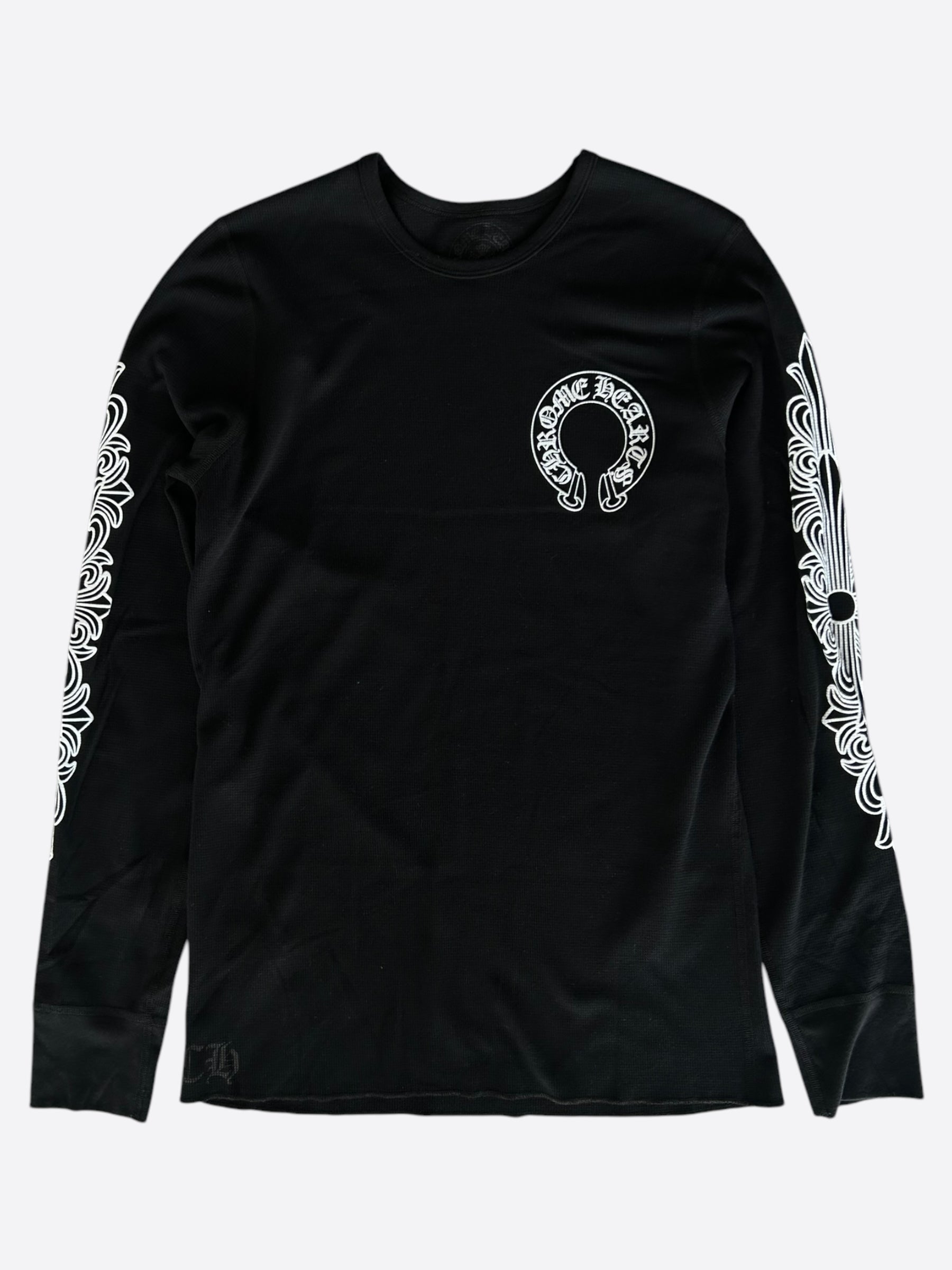 Chrome Hearts Black & White Horseshoe Logo Thermal Long Sleeve T-Shirt for Men - Warm Winter Layering & Streetwear Fashion