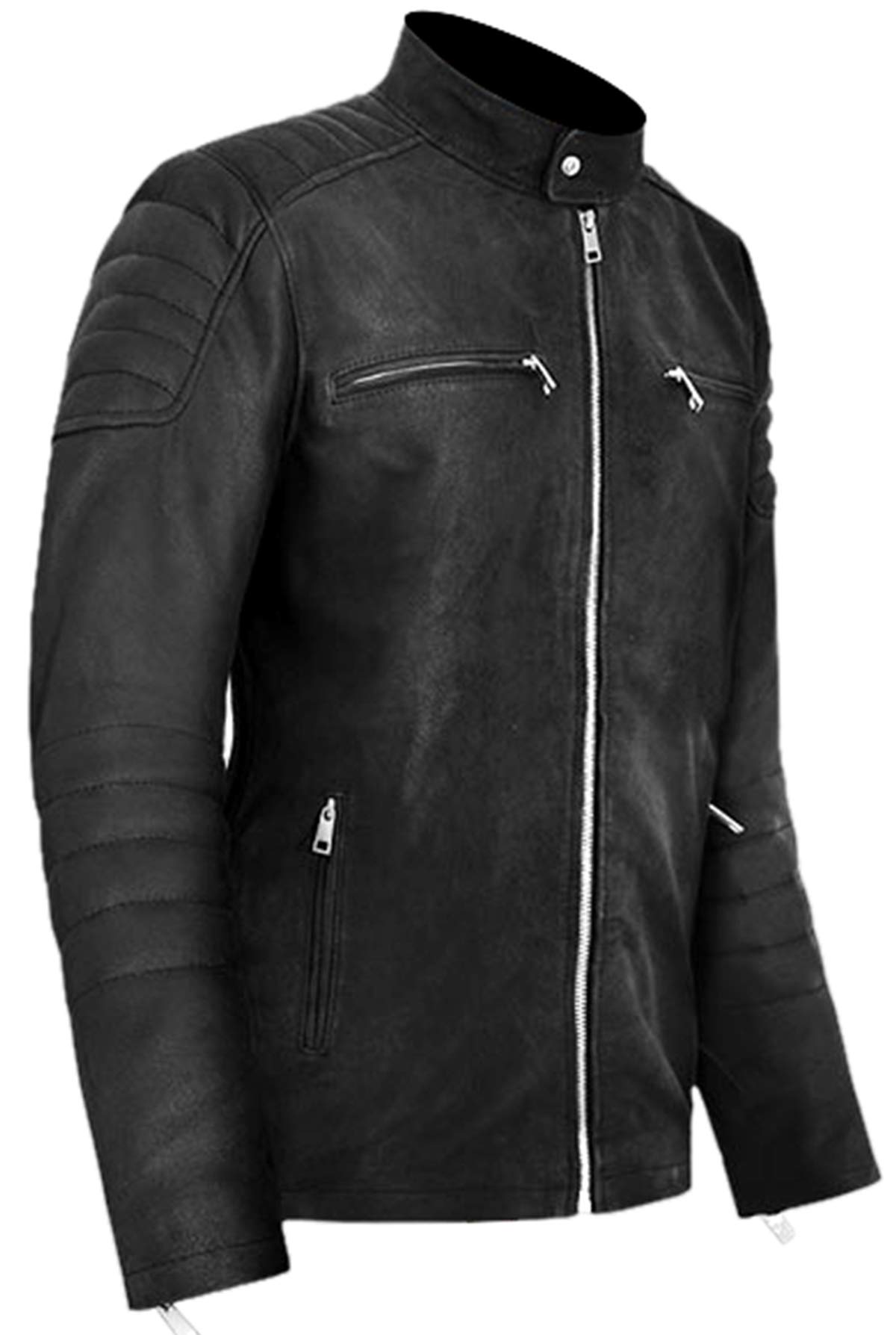 SpazeUp Men's Scott Lambskin Leather Biker Jacket - Adkins Black Motorcycle Jacket for Men | Premium Leather Riding Jacket for Motorcycle Enthusiasts & Fashion
