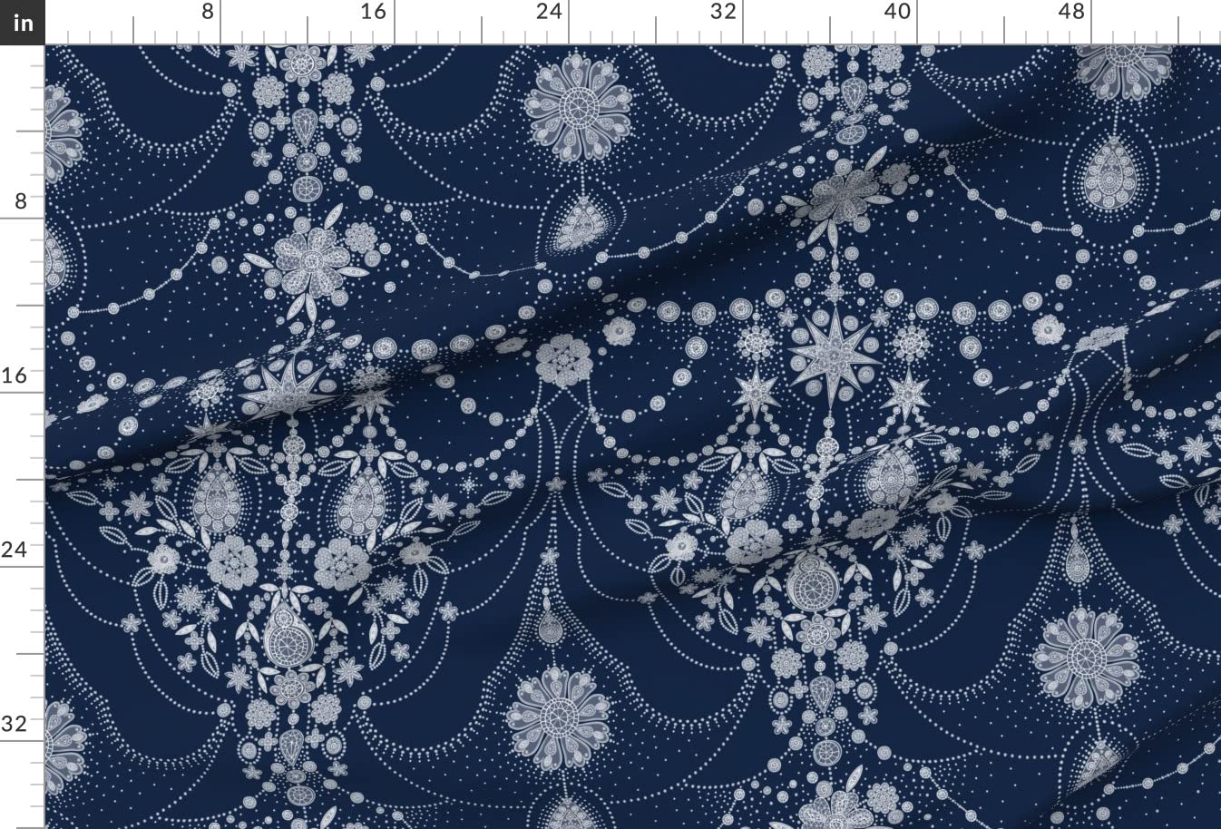 Ice Blue Diamonds Flowers Christmas Damask Printed Minky Fabric by The Yard - Soft Plush Material for Sewing Baby Blankets, Quilt Backing & DIY Plush Toys - Perfect for Holiday Crafts & Nursery Decor