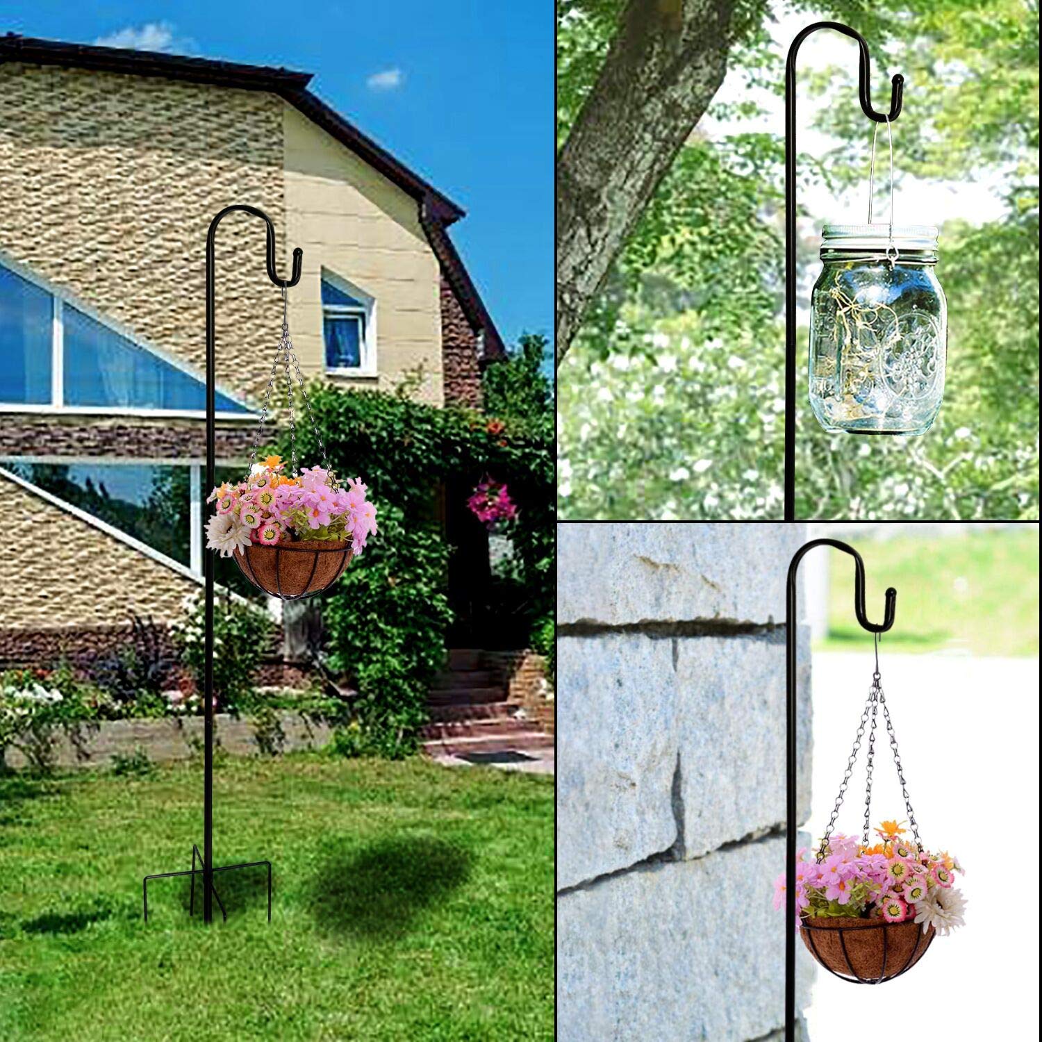 72 Inch Outdoor Shepherd Hooks (2-Pack) - Heavy Duty Metal Garden Hooks for Bird Feeders, Hanging Lights, Mason Jars, Planters & Decor - Perfect for Patio, Lawn, Wedding & Holiday Decorations
