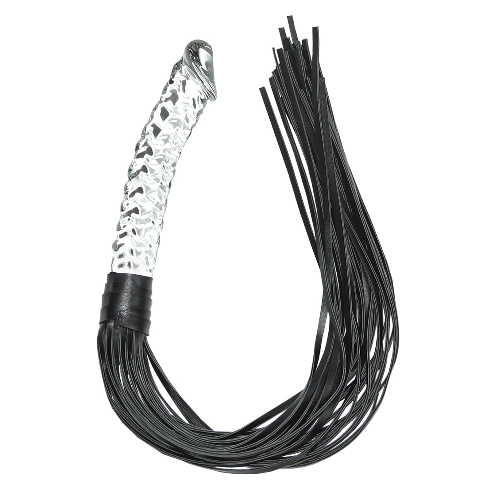 Realistic Glass Dildo with Leather Whip - SM Bondage Toy for Couples Role Play, Transparent Crystal Penis with Flogger for Men & Women, Perfect for BDSM, Anal Play & Sensual Exploration (Great for Spicing Up Bedroom Adventures)
