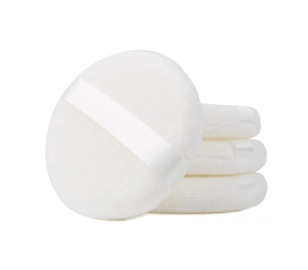 4 Pack Large Round Powder Puffs - Washable Makeup Puffs for Loose Powder, Body Powder & Baby Powder - Soft White Puffs with Ribbon - Perfect for Face & Body Makeup Application & Touch-Ups