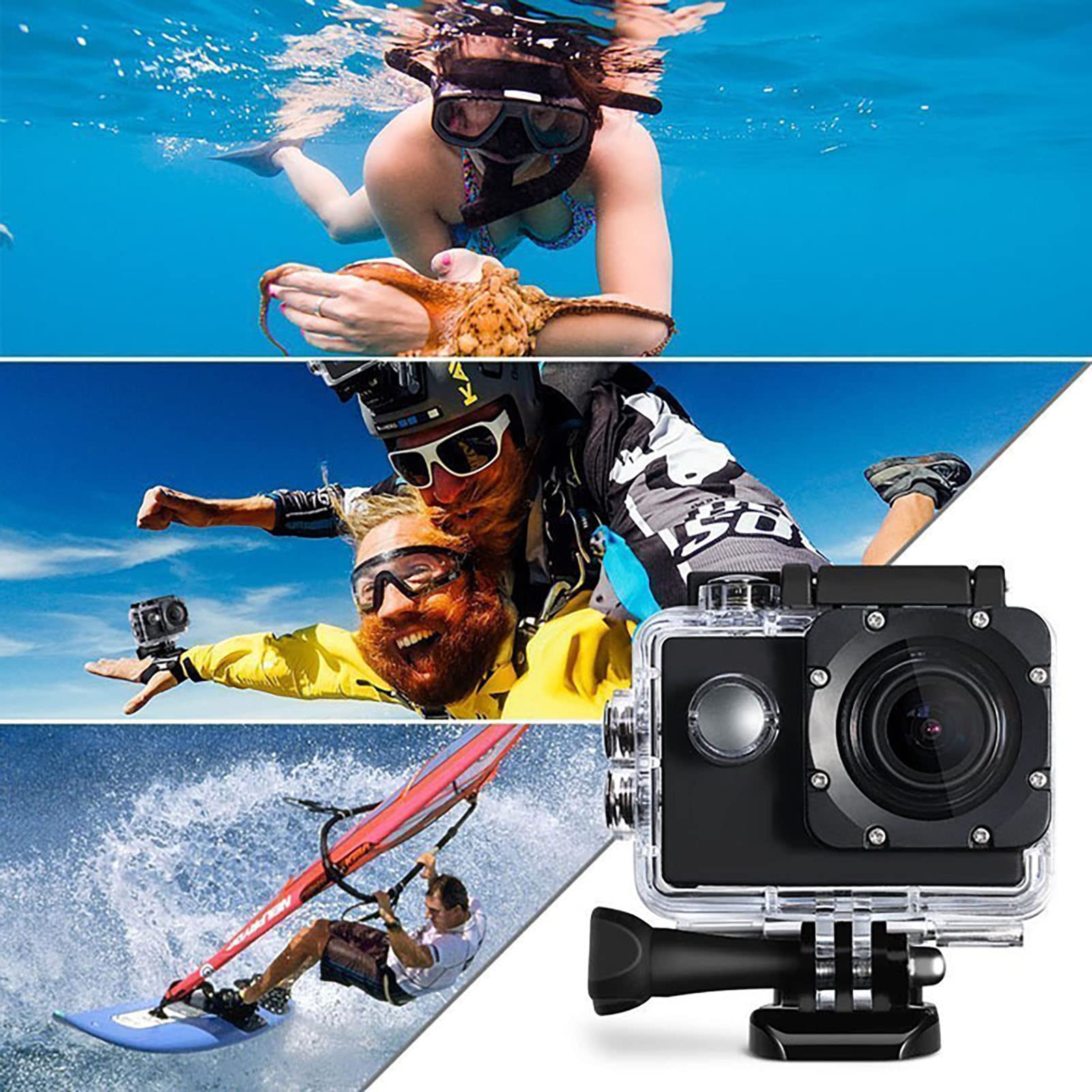 12MP HD Waterproof Action Camera - Underwater Diving, Biking & Outdoor Sports Video Camera with Mounting Accessories Kit (Black) | Perfect for Snorkeling, Surfing, Cycling & Adventure Travel