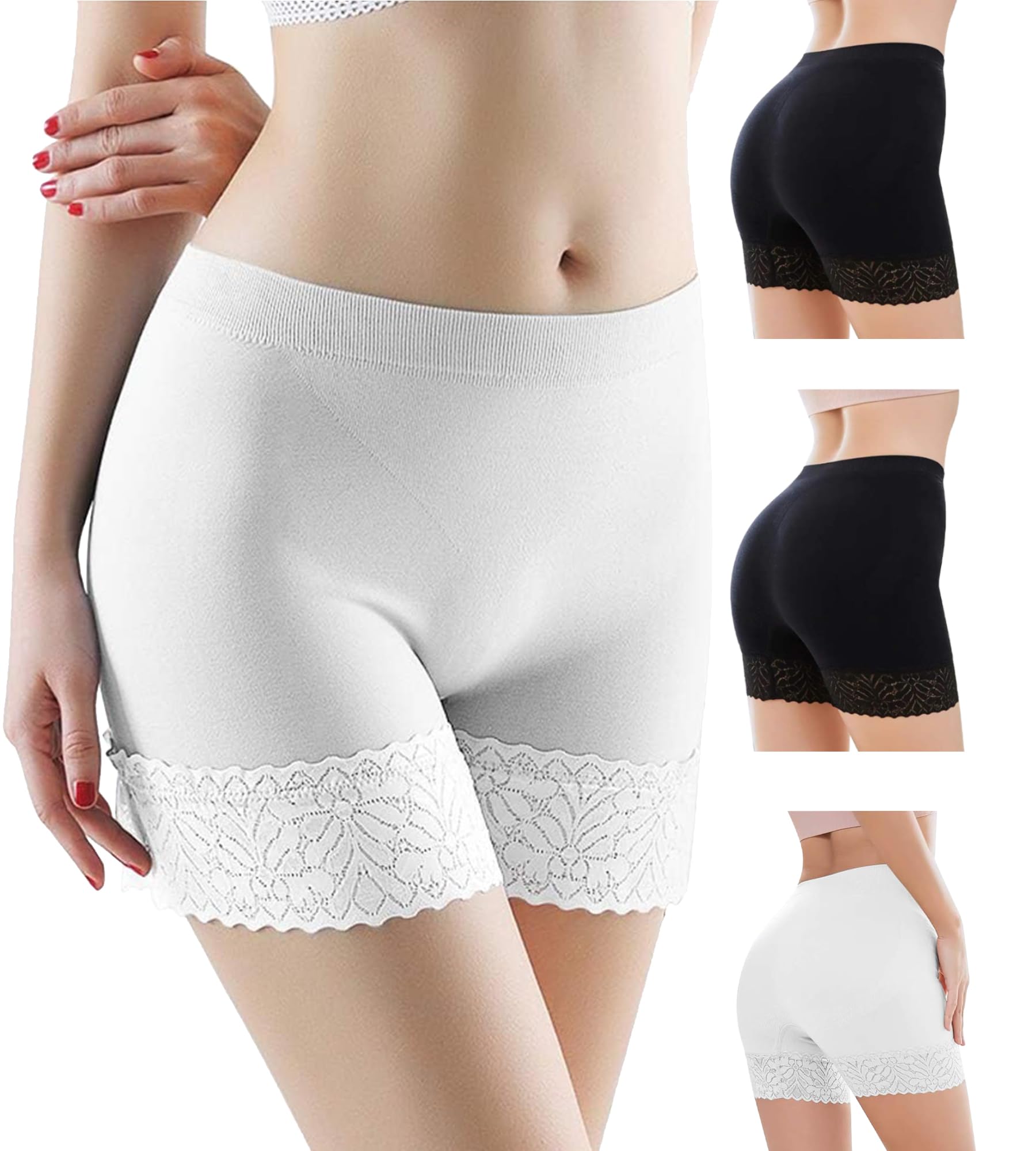 iloveSIA Women's Lace Slip Shorts 3-Pack - Comfortable Boyshort Underwear for Dresses, Anti-Chafing Safety Pants, Breathable Cotton Panties - Perfect for Summer, Weddings & Daily Wear
