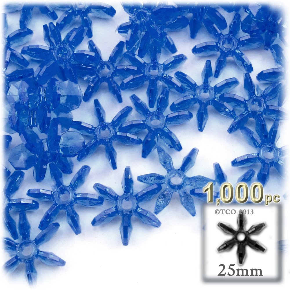 1,000pc Faceted Plastic Transparent Beads - 25mm Raspberry Red Starflake Beads for Jewelry Making, DIY Crafts, and Holiday Decorations