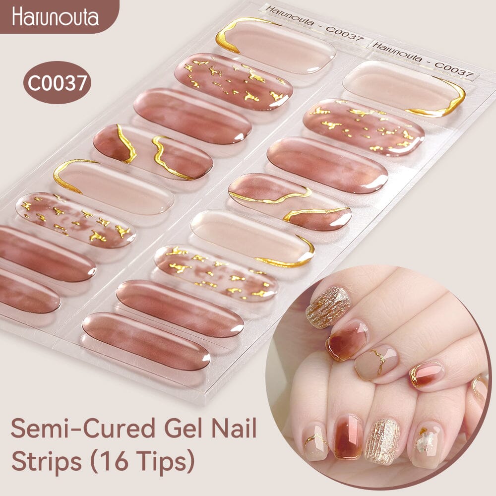16 Tips Semi Cured Gel Nail Strips - Long Lasting DIY Nail Art Kit for Home Manicure | Perfect for Parties, Weddings & Special Occasions