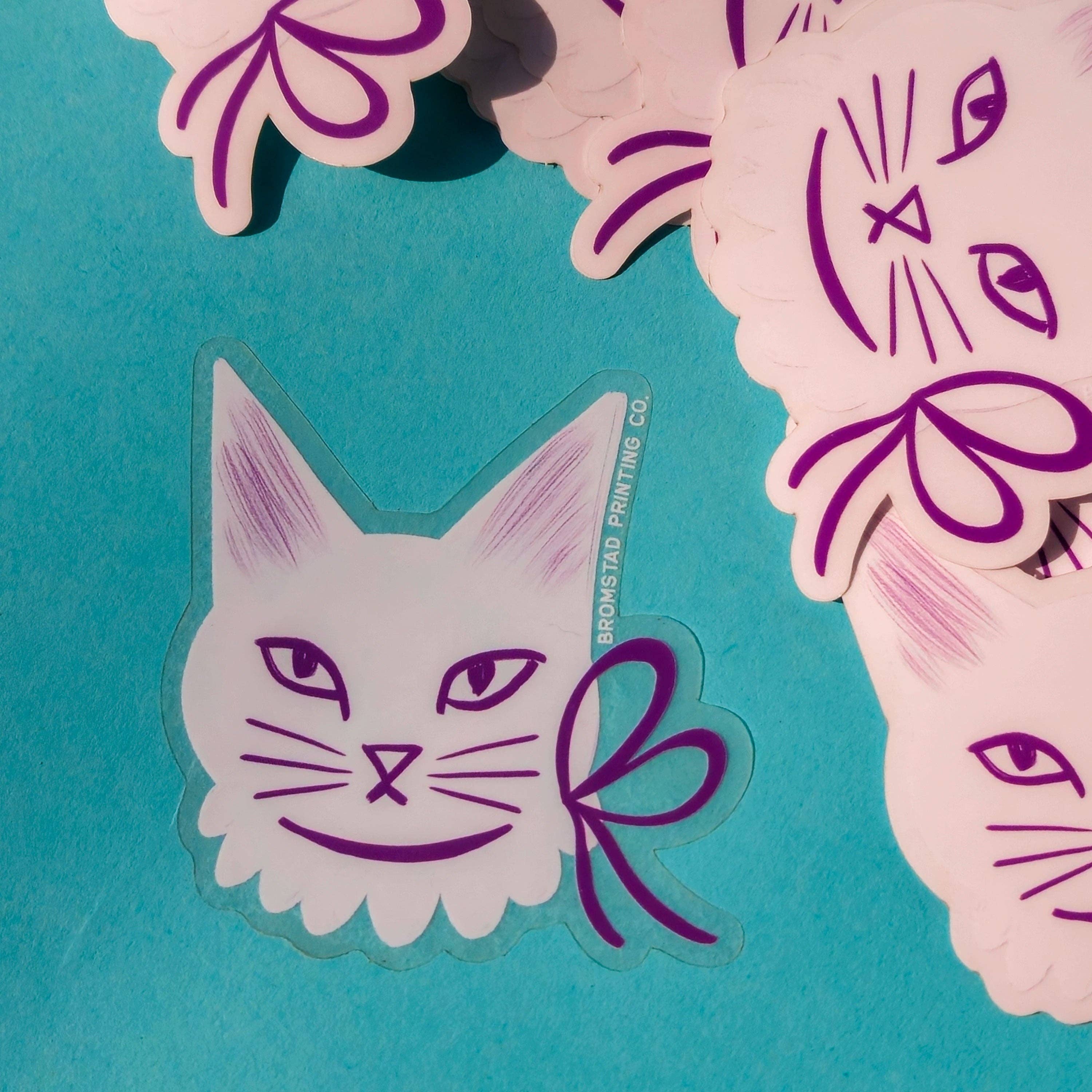 Ribbon Cat Clear Sticker - Adorable Cat Design for Scrapbooking, DIY Crafts, and Home Decor - Perfect for Laptops, Water Bottles, and Gift Wrapping