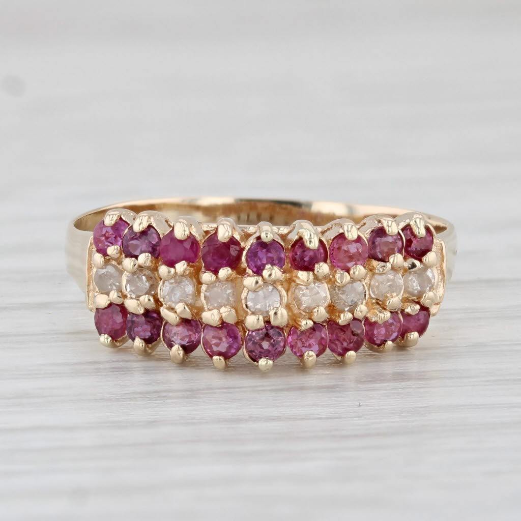 0.46ctw Natural Ruby & Diamond Pyramid Stacking Ring in 10k Yellow Gold - Size 6.75 - Perfect for Anniversary Gifts & Special Occasions