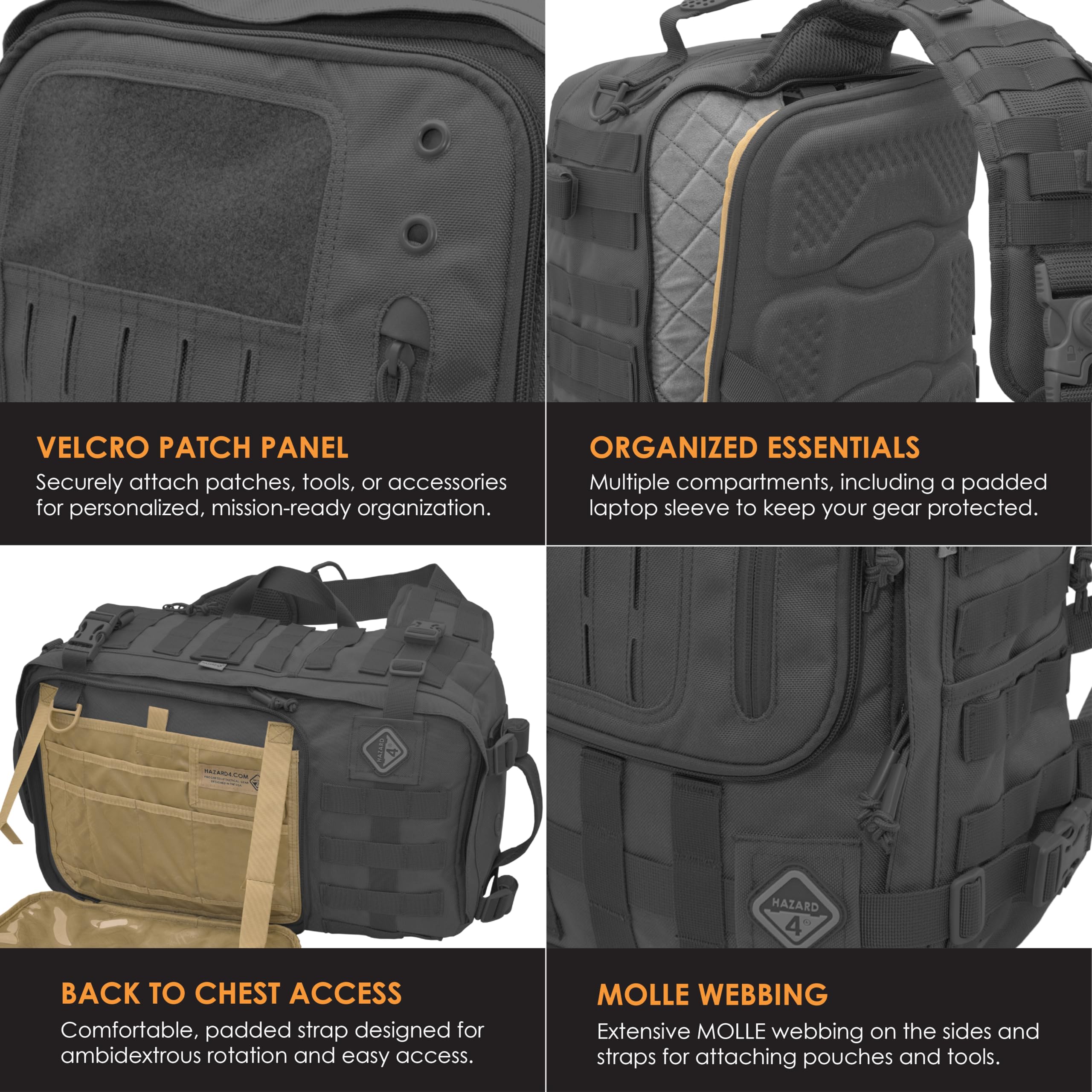 Hazard 4 Sidewinder Full-Sized Laptop Sling Backpack - Durable Tactical Messenger Bag for 15-17 Inch Laptops | Perfect for Commuting, Travel & Outdoor Adventures (Black)