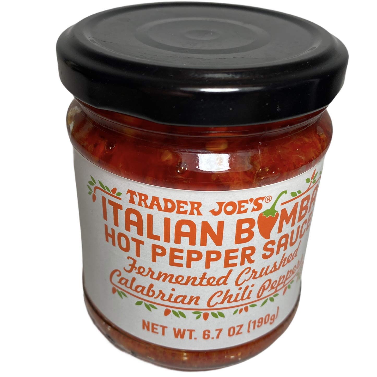 Trader Joe's Italian Bomba Hot Pepper Sauce - Fermented Crushed Calabrian Chili Peppers, 6.7 oz - Perfect for Pasta, Pizza & Sandwiches