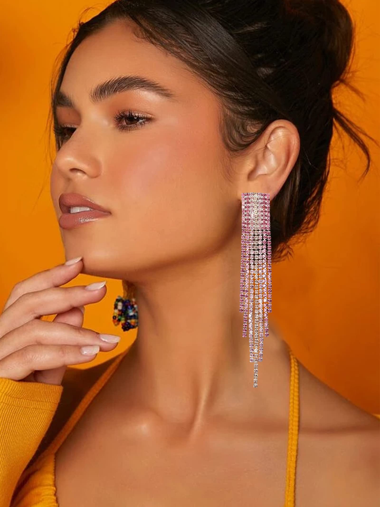 Elegant Silver Rhinestone Tassel Drop Earrings for Women - Crystal Dangle Fringe Prom Jewelry | Perfect for Weddings, Parties, Mother's Day Gifts & Special Occasions (2024 Fashion)