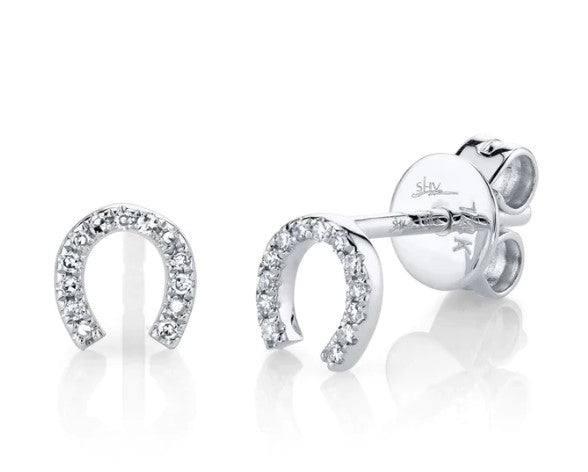 0.06CT Diamond Horseshoe Stud Earrings - Sterling Silver Dainty Hoop Earrings for Women, Perfect for Everyday Wear, Gift Giving & Special Occasions