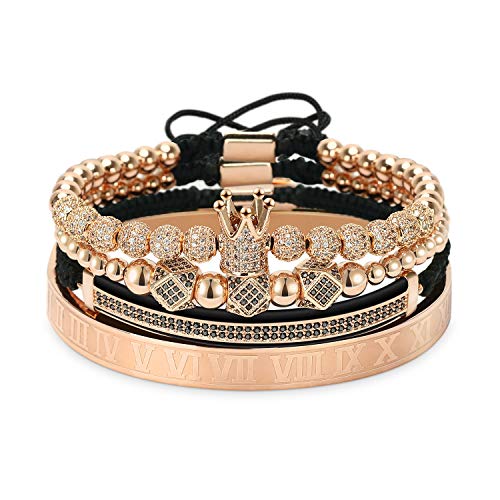 18K Gold CZ Beads Luxury Charm Bracelet Set for Men & Women - Royal Stacked Fashion Bangle with Gift Box | Perfect for Parties, Weddings & Special Occasions