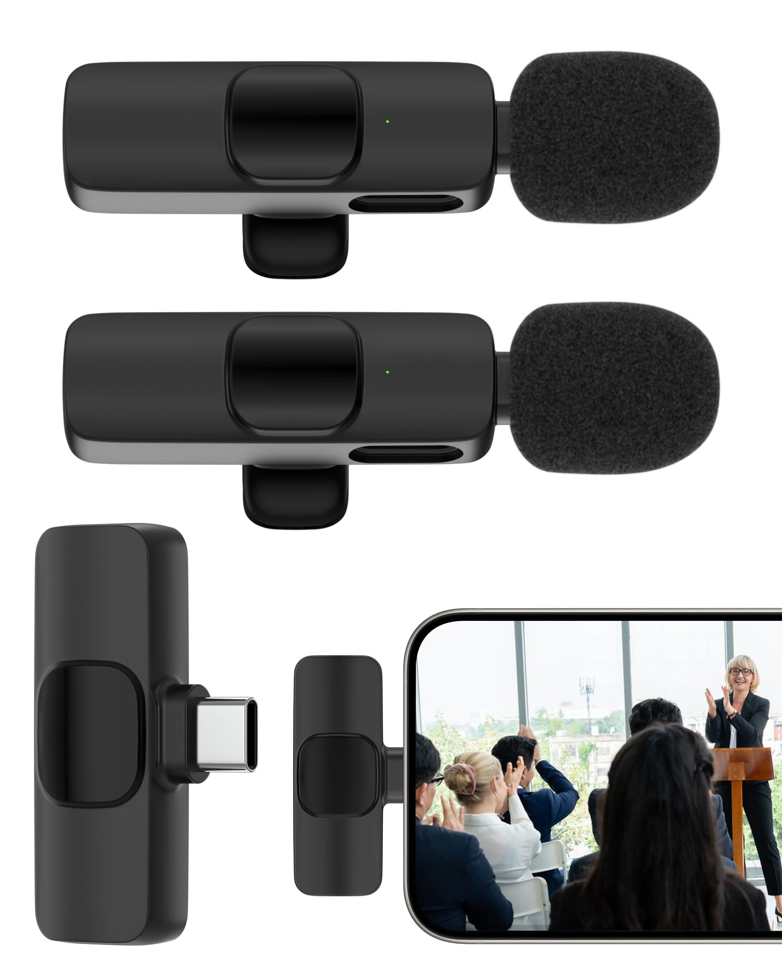 Wireless Lavalier Microphone USB C, Bluetooth Lapel Mic for iPhone 16/15 Pro Max/Plus & Android Phones, Mini Clip-On Microphone for YouTube Videos, Podcasting, Live Streaming & Interviews