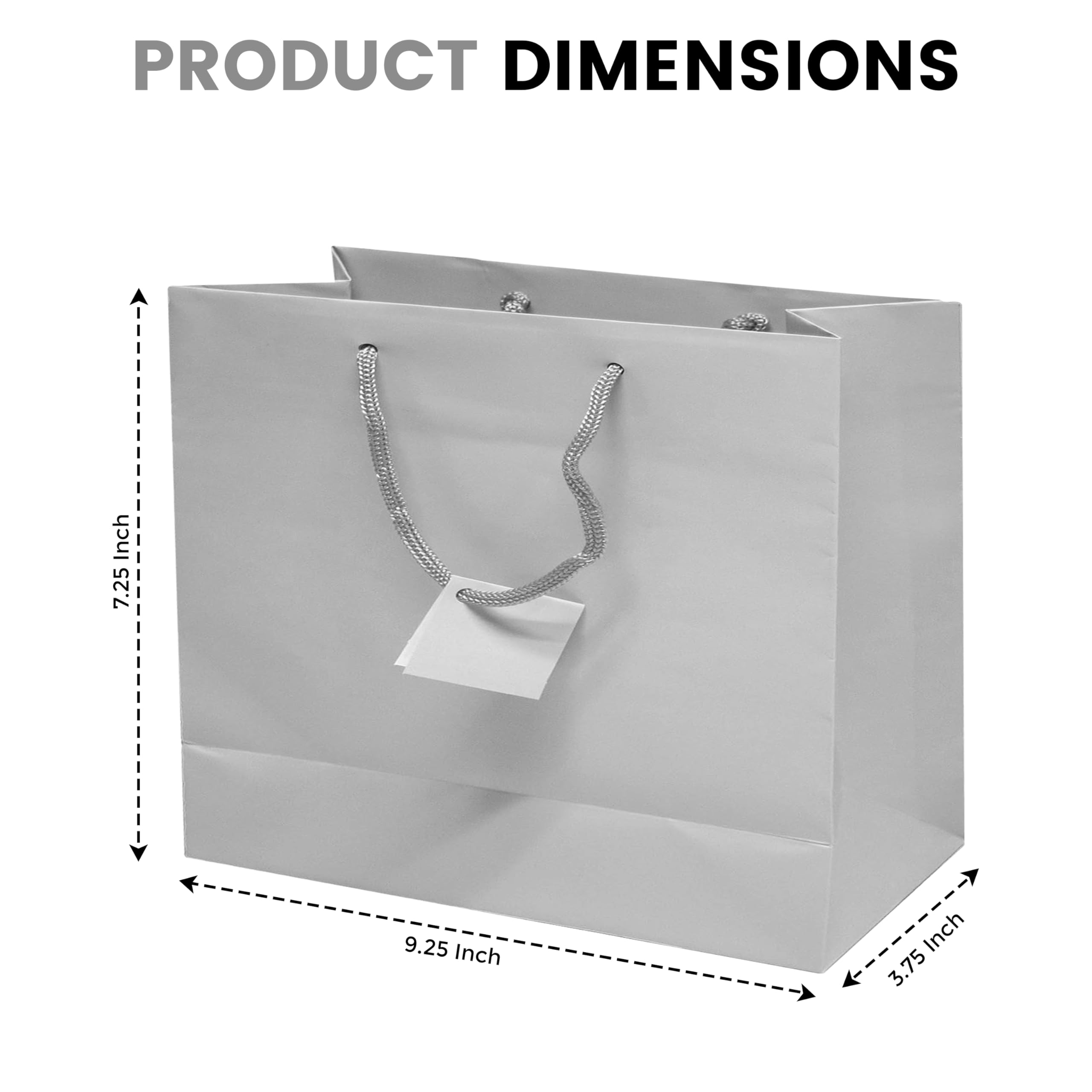 10 Pack Silver Gift Bags with Handles 9.25x3.75x7.25 Inches - Elegant Euro Tote Paper Bags for Business, Shopping, Birthday & Party Favors | Perfect for Groceries, Retail Packaging & Personal Gift Giving