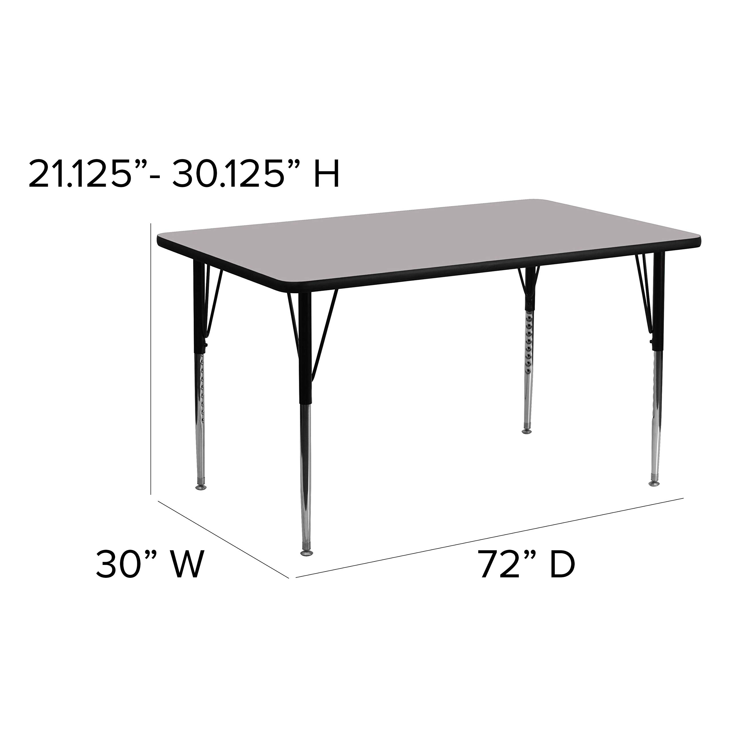 EMMA + OLIVER 30x72 Inch Adjustable Height Activity Table - Grey Thermal Laminate Surface for Kids, Classrooms & Playrooms - Perfect for Arts & Crafts, Homework & Group Activities