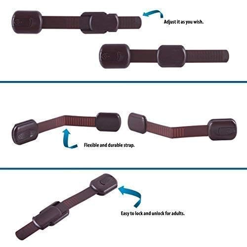Child Proof Cabinet Locks - 6 Pack Adjustable Safety Latches for Baby Proofing - Secure Cabinets, Drawers, Fridge, Oven & More - Includes Extra 3M Adhesives (Brown) - Perfect for Homes with Toddlers & Curious Kids