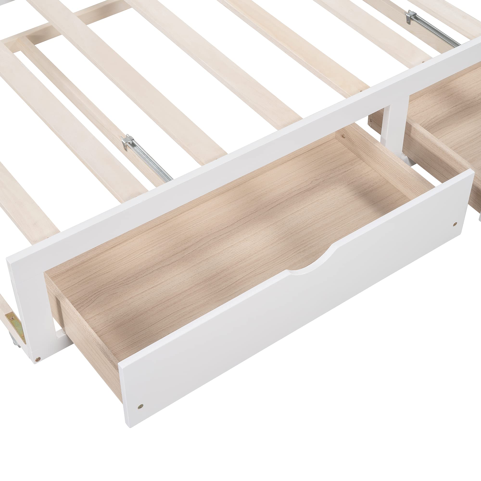 Wooden House-Shaped Daybed with Trundle & 2 Drawers - Kids & Teens Bed Frame with Roof - No Box Spring Needed - White - Perfect for Bedrooms, Playrooms & Sleepovers
