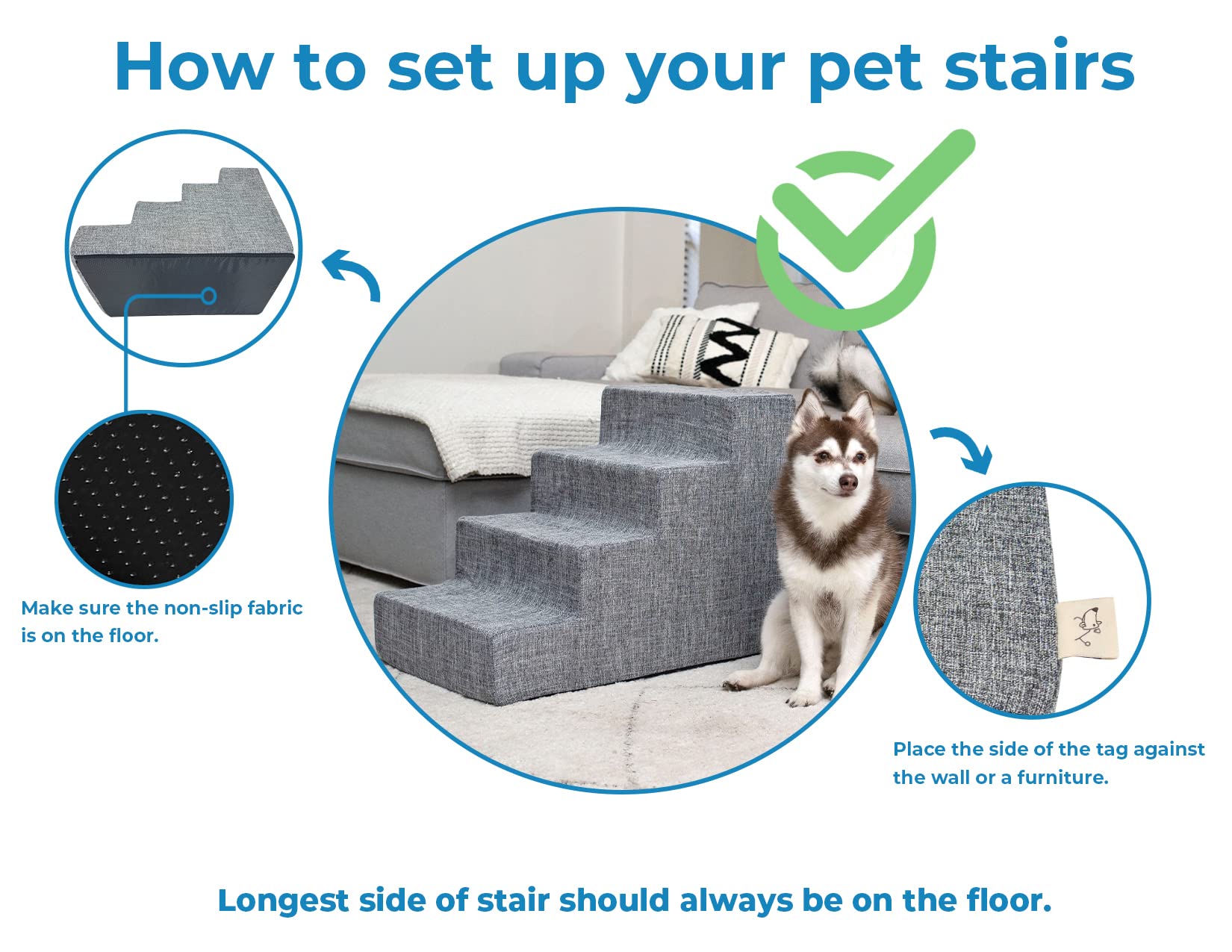 Best Foldable Foam Pet Steps for Small Dogs & Cats - Portable Non-Slip Ramp Stairs for Couch, Sofa & High Beds - Paw Safe Indoor Step Support - Pale Teal 3-Step | Perfect for Elderly Pets & Post-Surgery Recovery